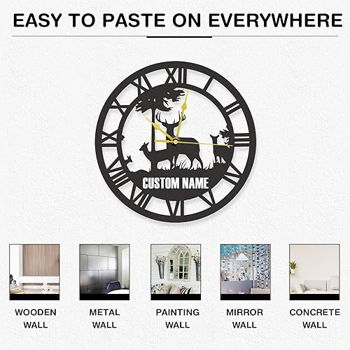 Miniatura 6 de Reloj de pared personalizado con diseño de ciervo de cabaña, reloj de pared rústico de granja, sin tictac, funciona con pilas, relojes de pared