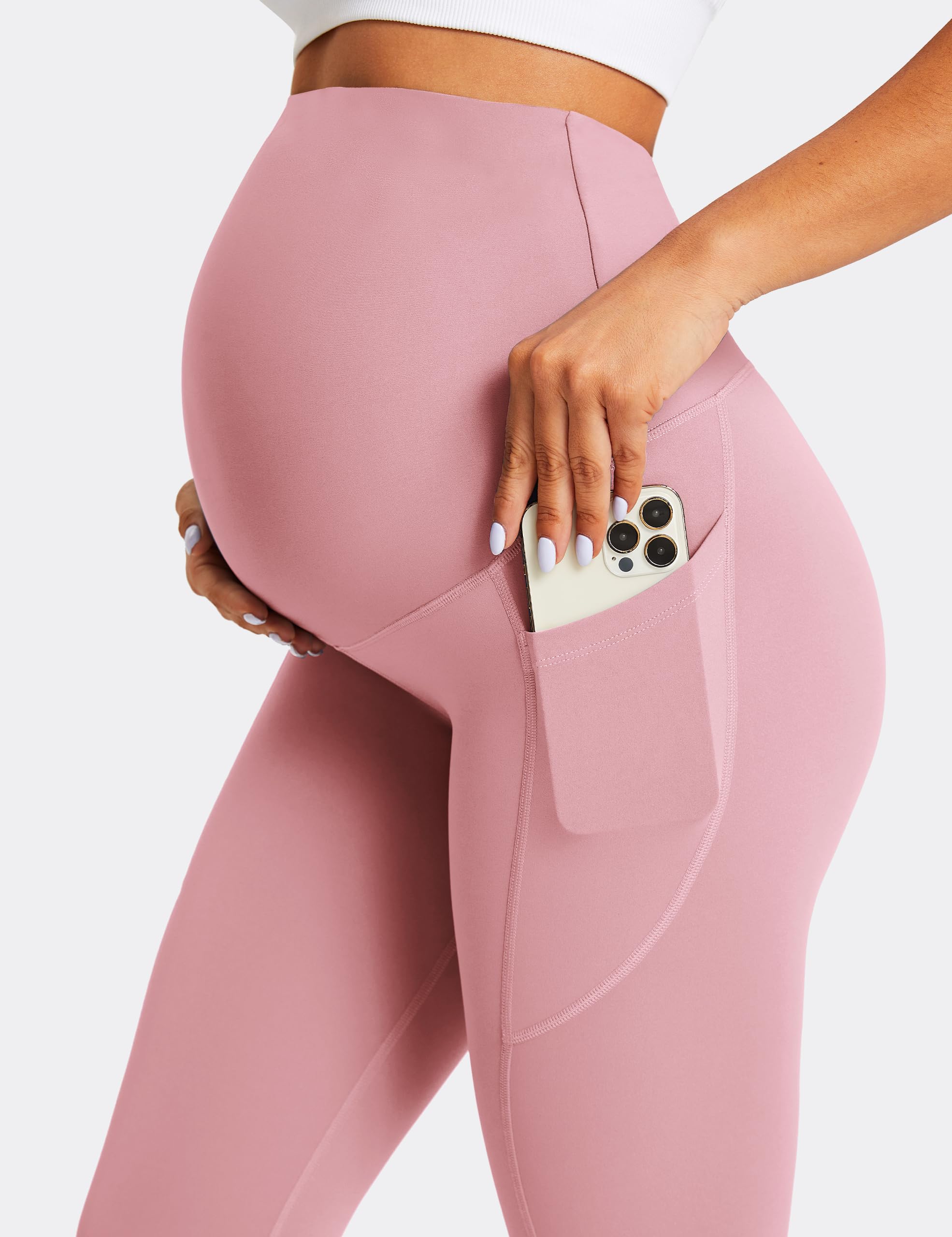 BAYDI Nudi Legging de grossesse pour femme avec poches, opaque, long, taille haute, doux et élastique