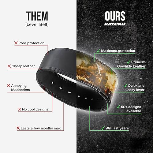 Miniatura 5 de Katamu Premium Leather Lever Weightlifting Belt Secure Steel Lever, Powerlifting Support for Deadlifts, Squats & Heavy Lifts - Lift More
