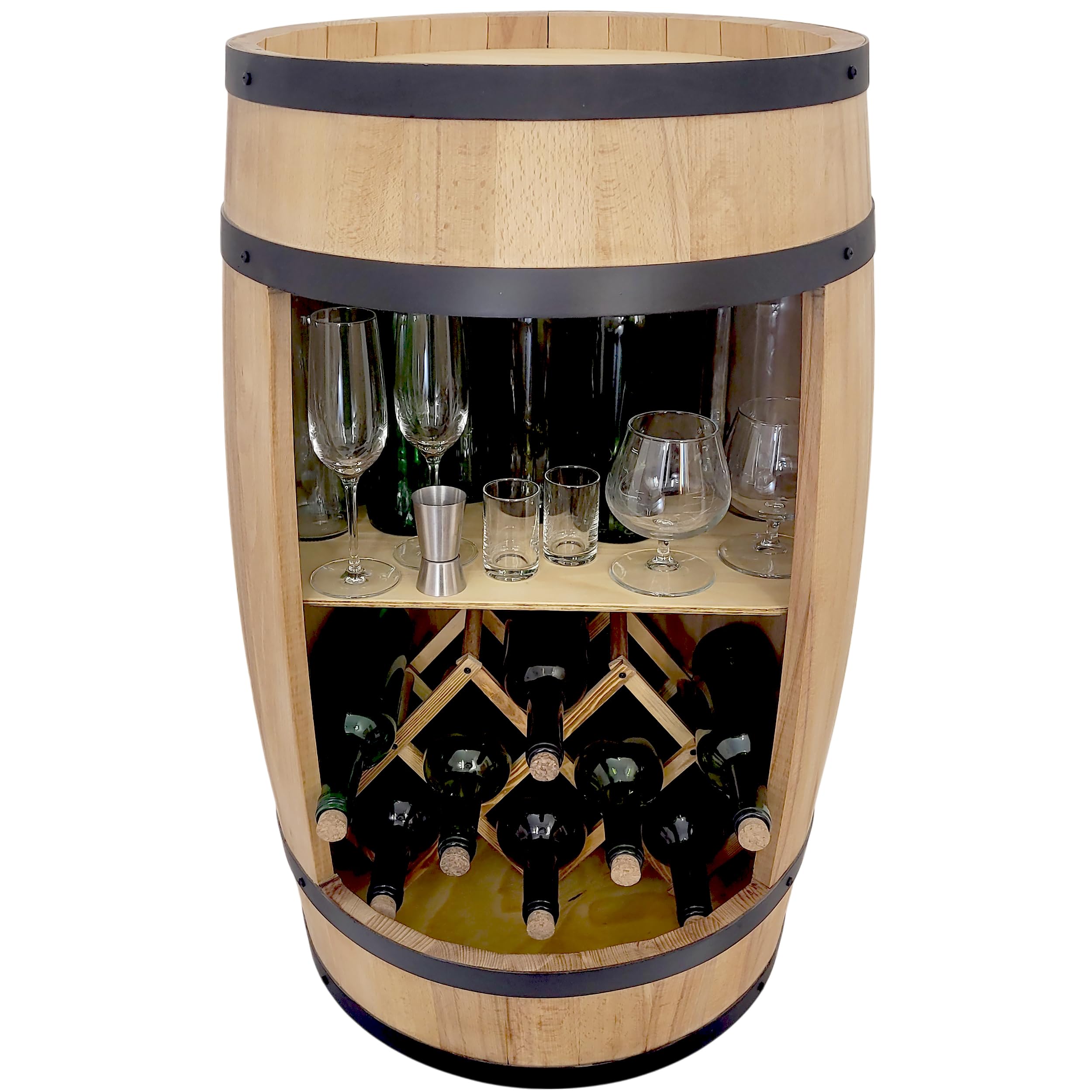 weeco Barilotto in legno da 80x50cm per soggiorno, Minibar, Bar da parete, Barile in legno, Botte da collezione per bottiglie, Scaffale per bottiglie per vino, Cantinetta per Cucina, Portabottiglie