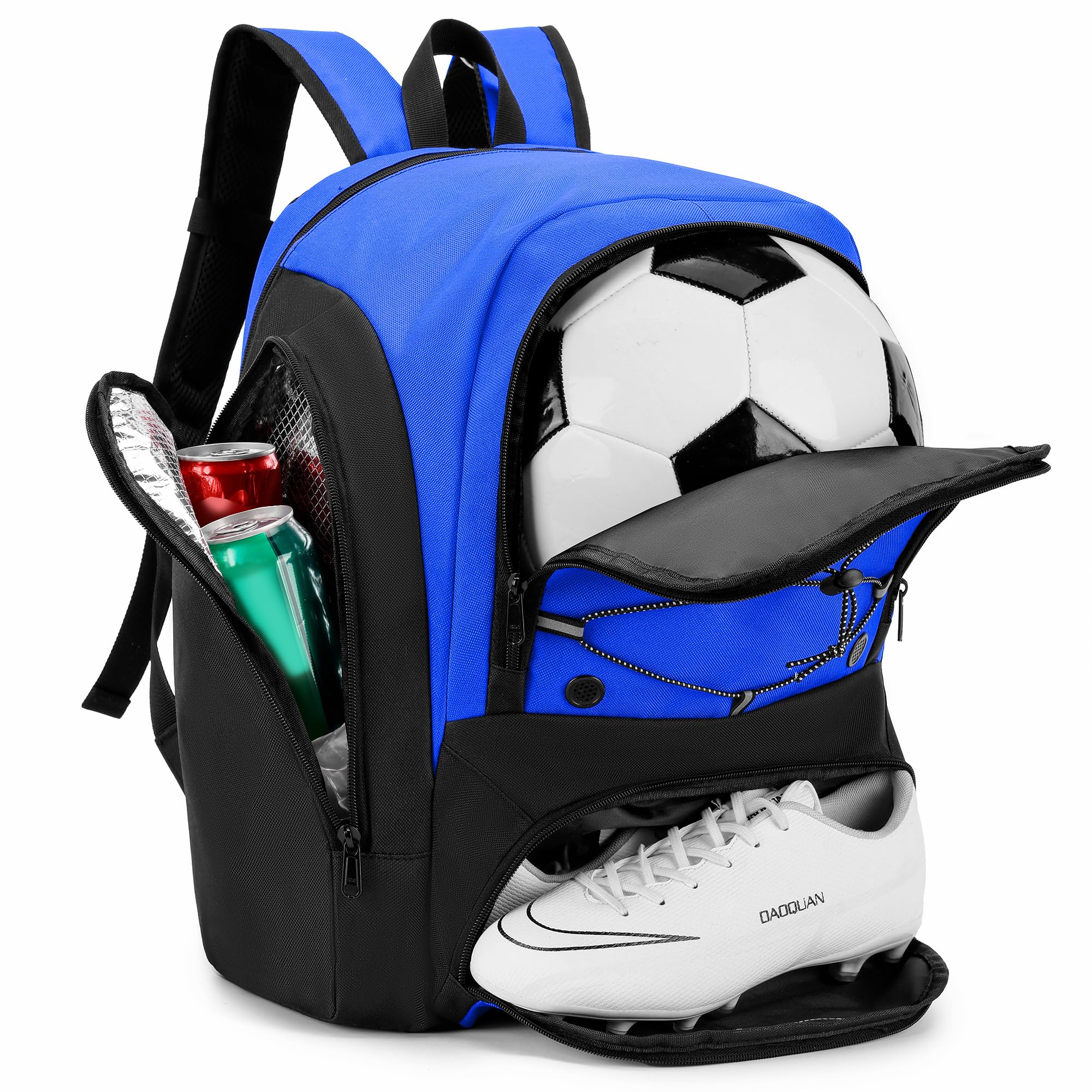 Soccer Backpack with Ball Holder,Youth soccer Bag for Basketball,Volleyball-Includes Separate Shoe Compartment&and Insulation (Blue)