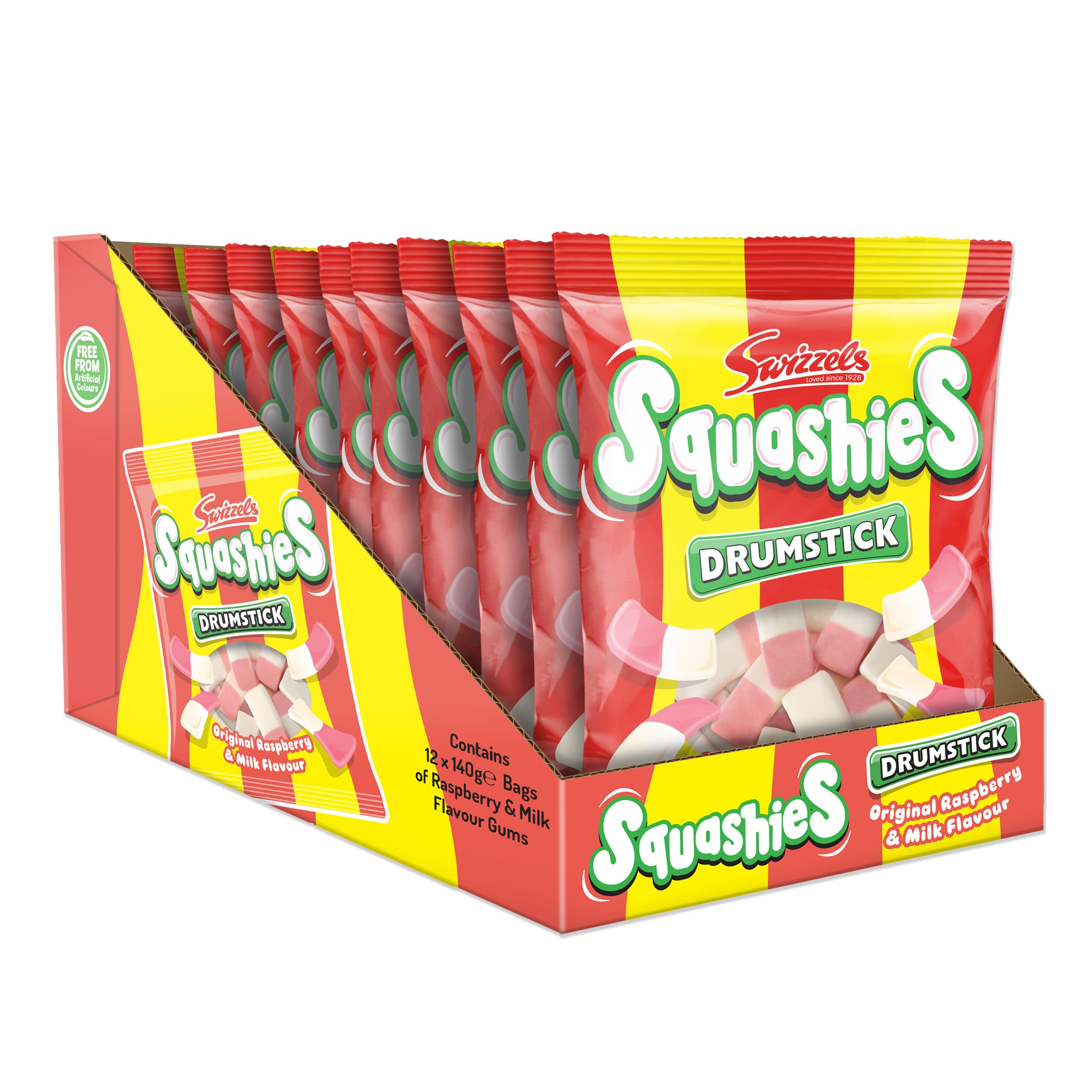 Drumstick Squashies Original Sweets - Raspberry and Milk Flavour Sweets - Multipack (12 x 140g)