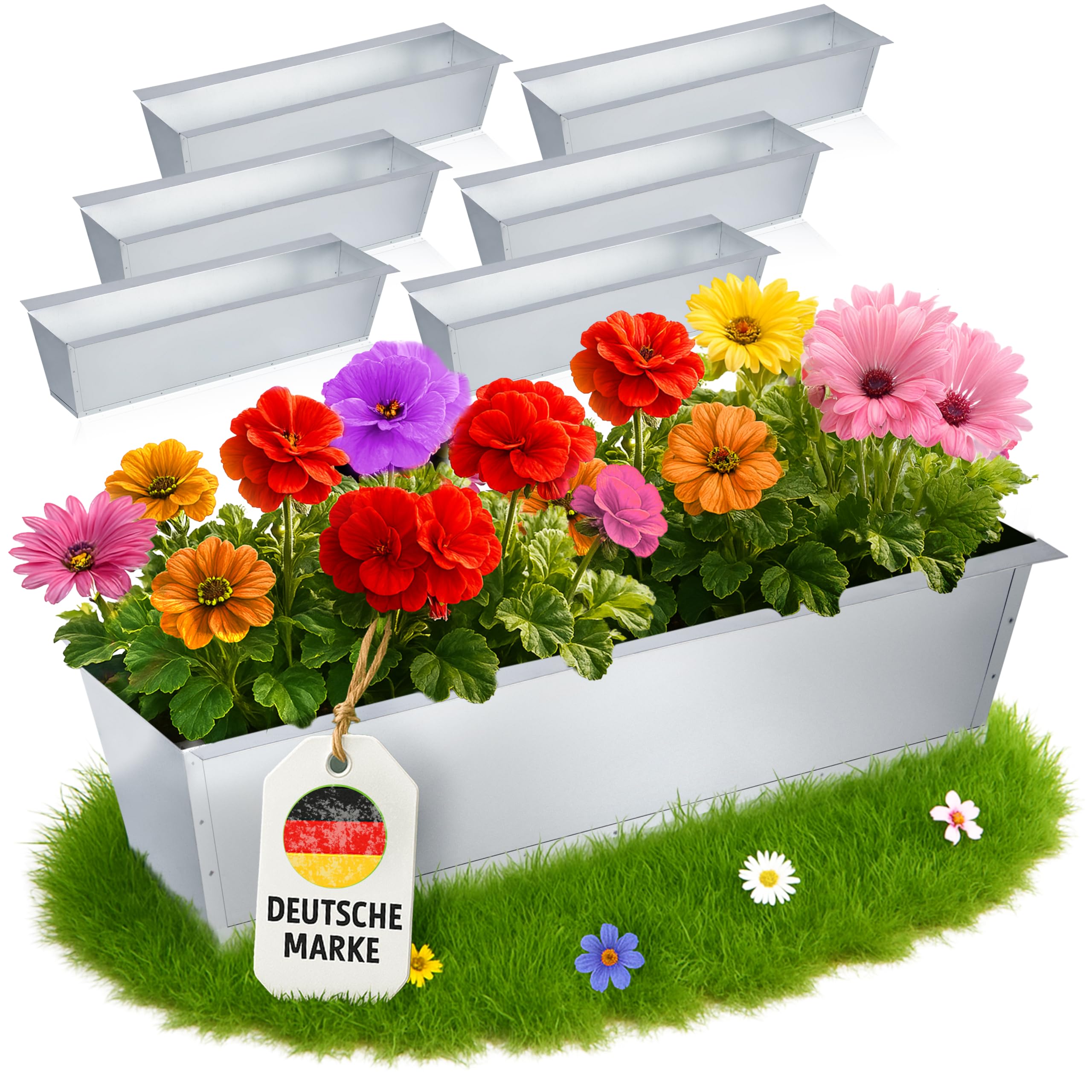 MC-Trend Macetero para palés europeos, metal galvanizado, resistente a la intemperie y a la corrosión, con agujeros de drenaje, 38,1 x 13 x 9 cm, 247 g, resistente a los rayos UV, apilable, varios