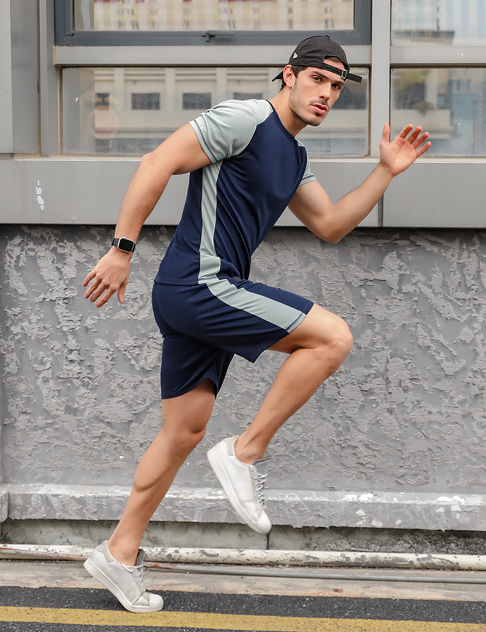 Wayleb Completi Sportivi Uomo Estivi Tuta Sportiva Uomo Tuta da Fitness Maniche Corte Pantaloncini Tuta da Ginnastica Uomo per Jogging Fitness, S-XXL