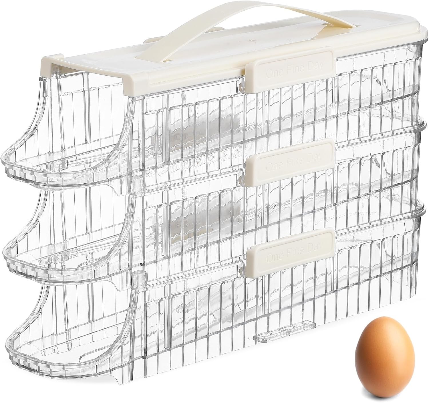 Zerodeko Triple Layer Egg Storage Organizer with Large Capacity and Portable Carry Handle, Sturdy Pet Material Egg Holder for Refrigerator Door, for Kitchen and Outdoor Activities