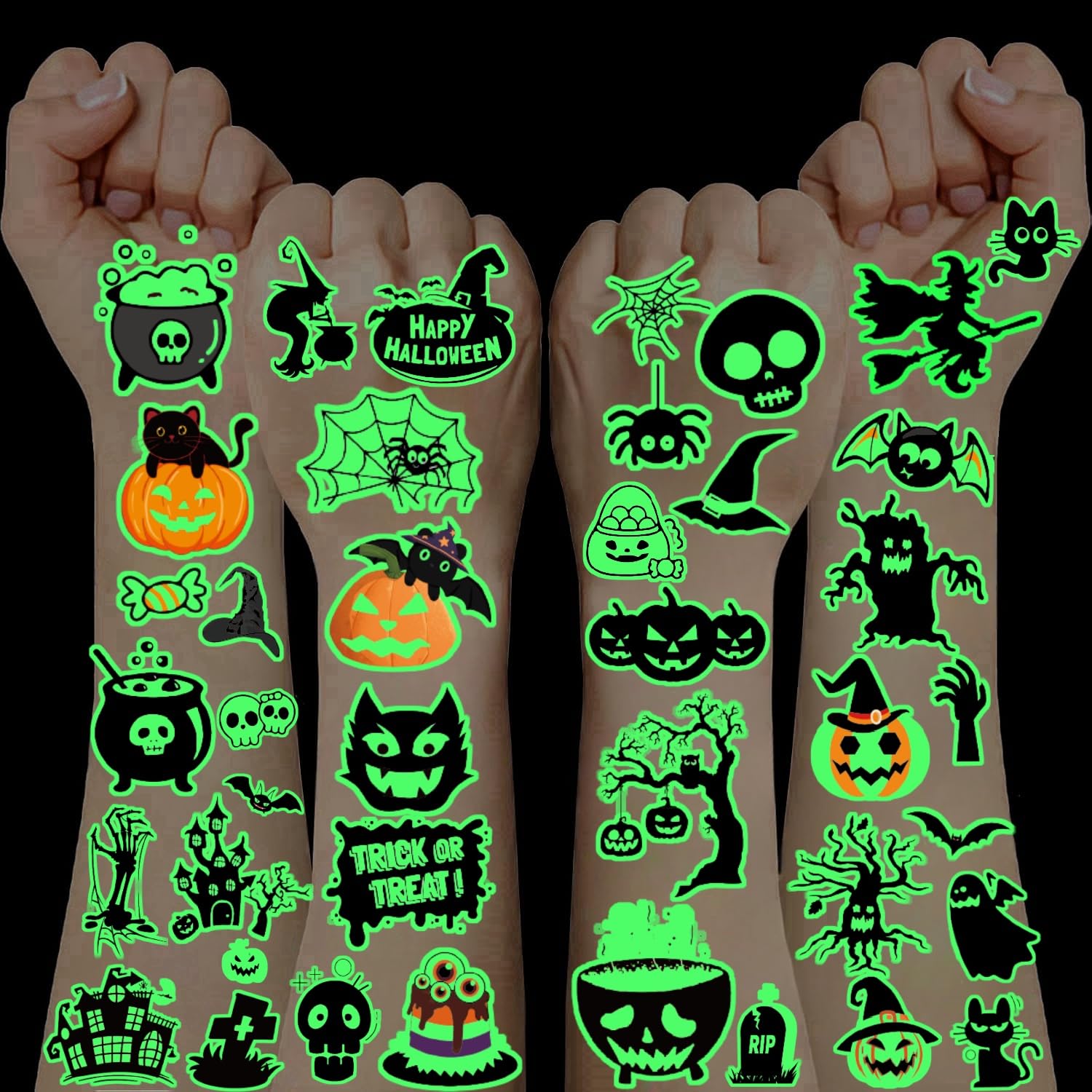 100+ Pezzi Tatuaggi per Bambini, Halloween Decorazioni Zucca Cranio Tatuaggi Temporanei Regalo Bambino 3-12 Anni Trasferelli per Bambini Tattoo Halloween Decorazioni Regalini Fine Festa Adesivi