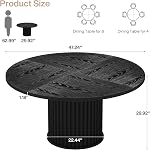 LITTLE TREE Round Dining Table, 47" Black Dining Table for 4-6, Modern Farmhouse Kitchen Table with MDF + Metal Pedestal Base for Dining Room, Kitchen, Living Room
