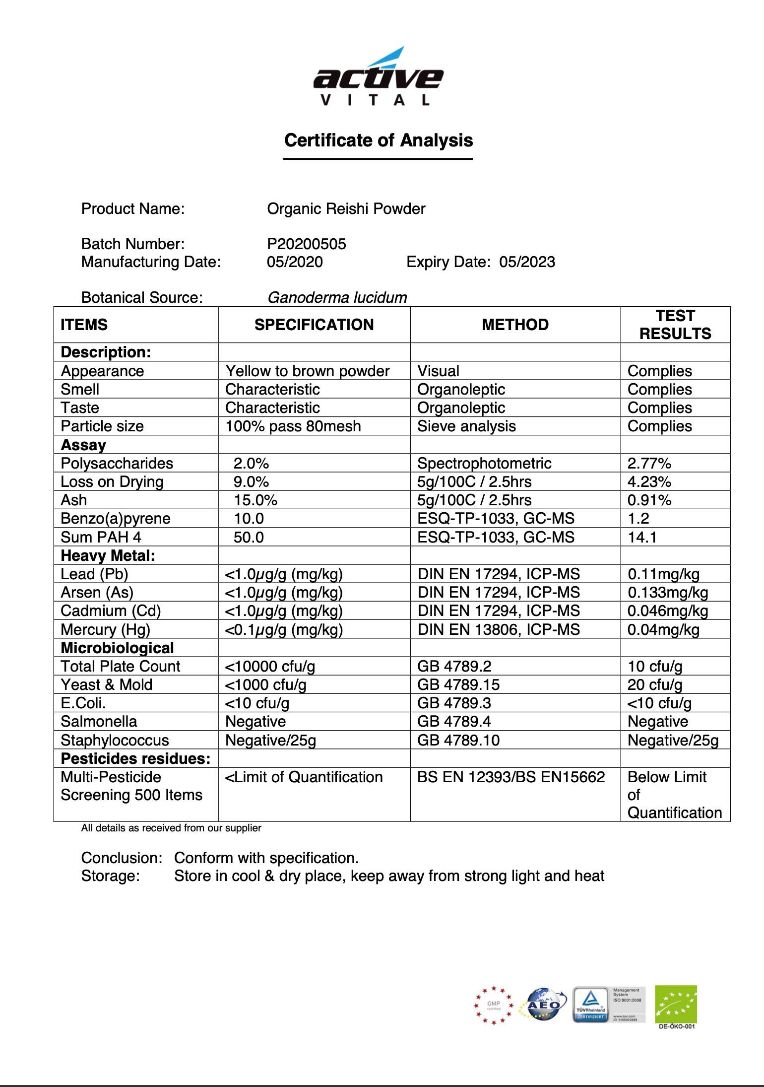 Reishi-Pulver-Bio 500g Vital Pilz 100% natürlich
