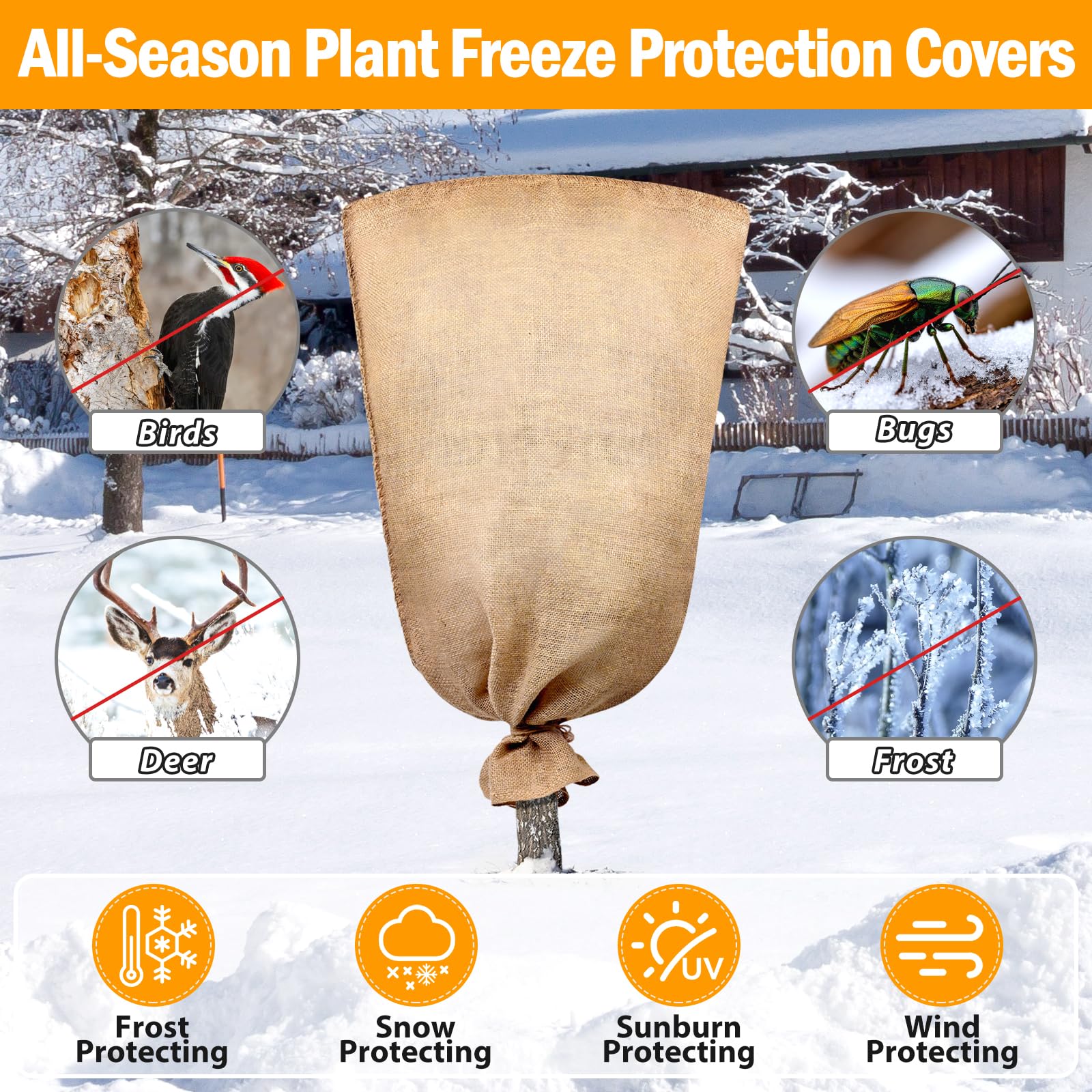 Legigo Sackleinen-Pflanzenabdeckungen, Frostschutzbeutel, Winterpflanzen-Frostabdeckungen mit Kordelzug, wiederverwendbare Baumabdeckungen, Jute, Frosttücher, Schutz für Outdoor-Pflanzen, Sträucher