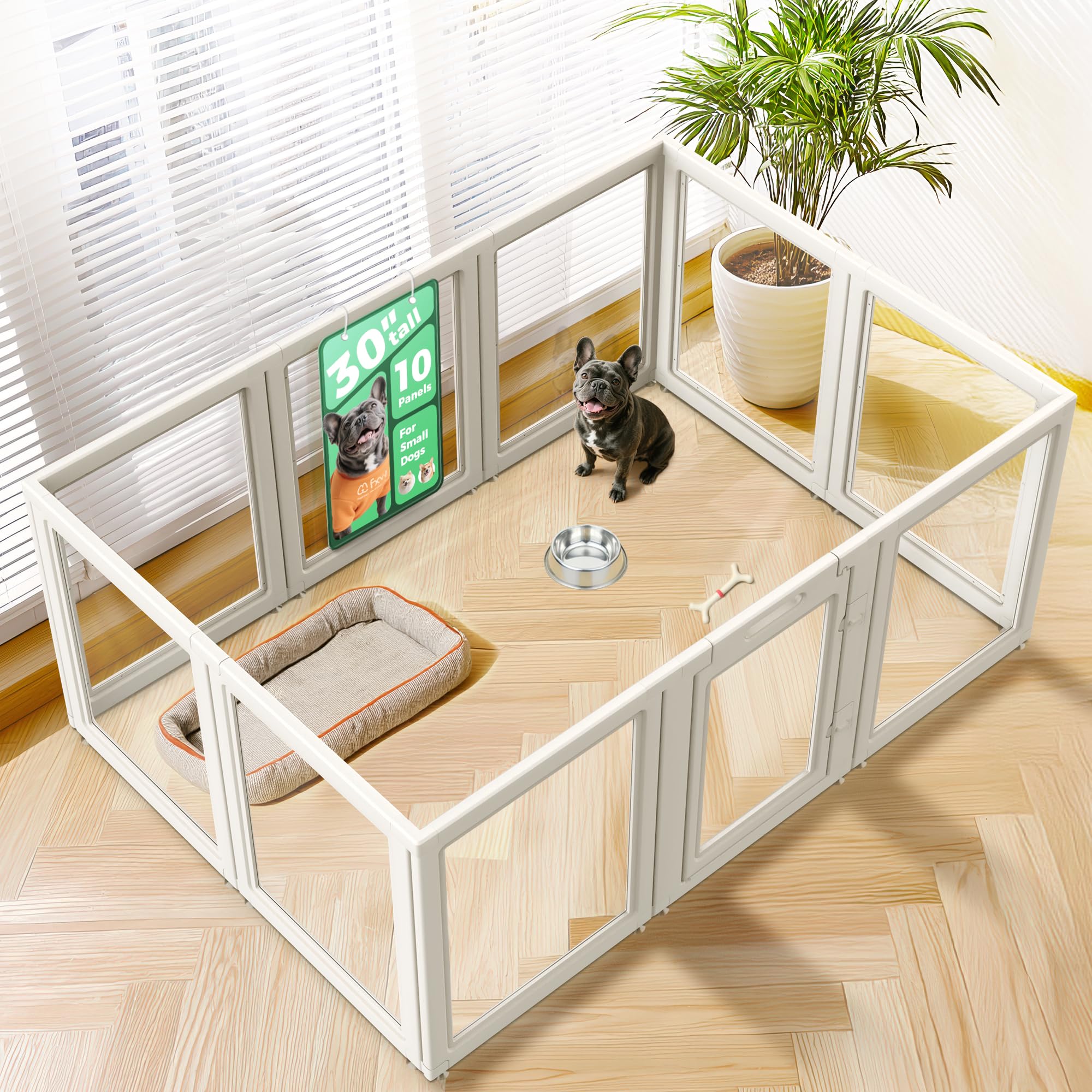FXW AuraSpace Clear Acrylic Indoor Dog Playpen, 30" H, 10 Panels, White