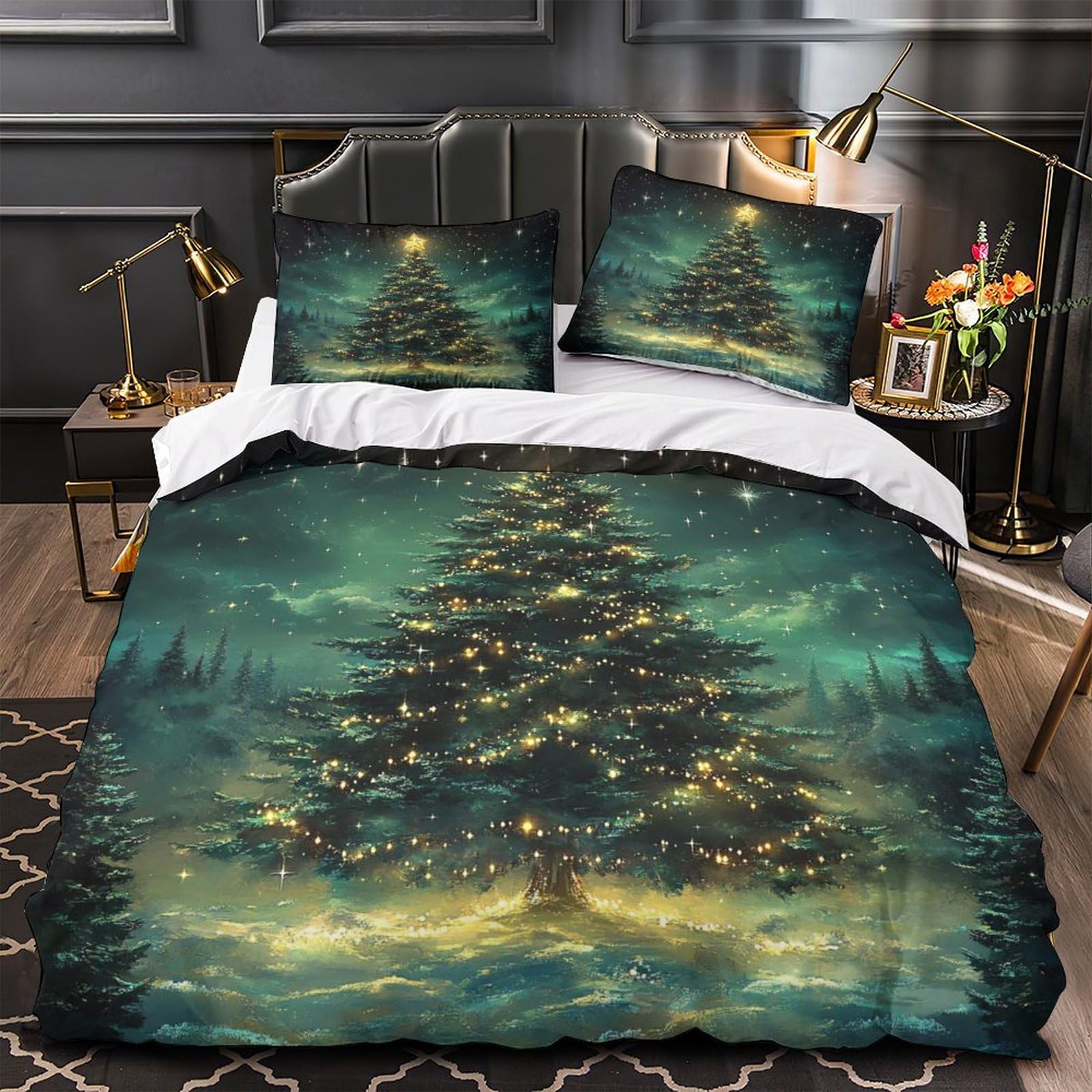 MMDASBVPE Christmas Tree Comforter Cover 3D Print Luxurious 3 Piece Bedding Set Hidden Zipper Quilt Cover Ultra Soft Hypoallergenic for Children Girls Boys Adults Women Teens Single（135x200cm）