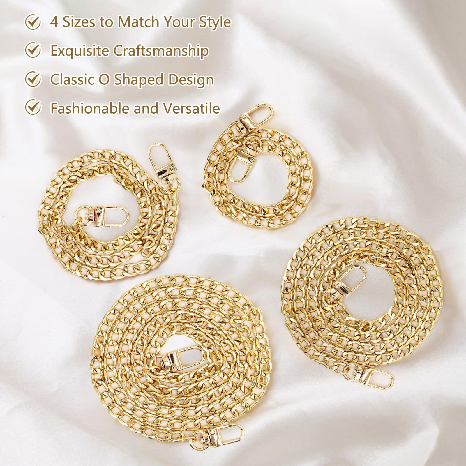 Set 4 Catene Per Borse In Metallo Dorato - 40/60/100/120cm - Accessori Moda Sostituibili Per Borsette - Foto 10