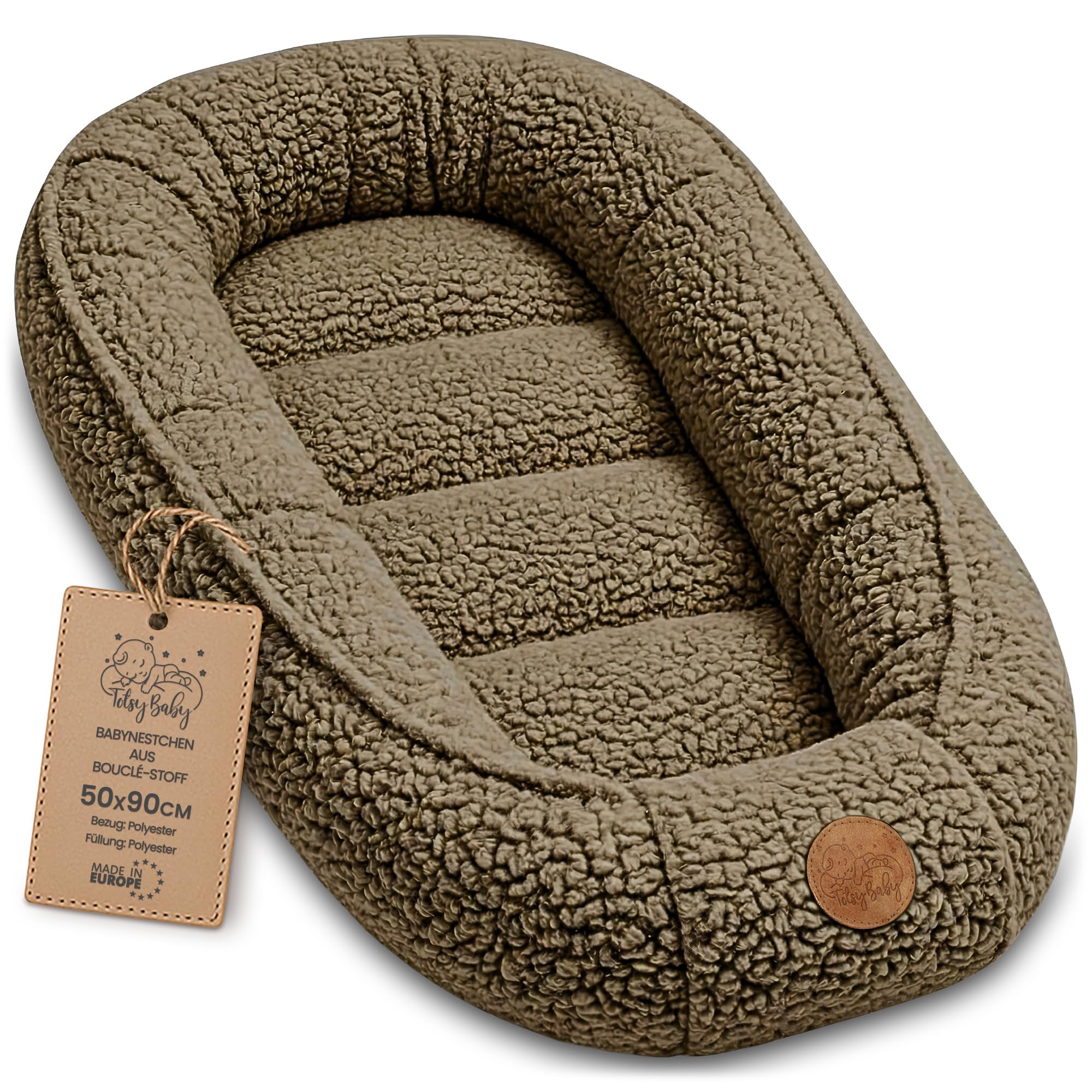 Baby Nest Cot Reducer Boucle 90 x 50 cm – Babynest Portable for Bed Moses Basket Cozy Cocoon Boy Girl Newborn Cushion Bedroom Room Dark Beige