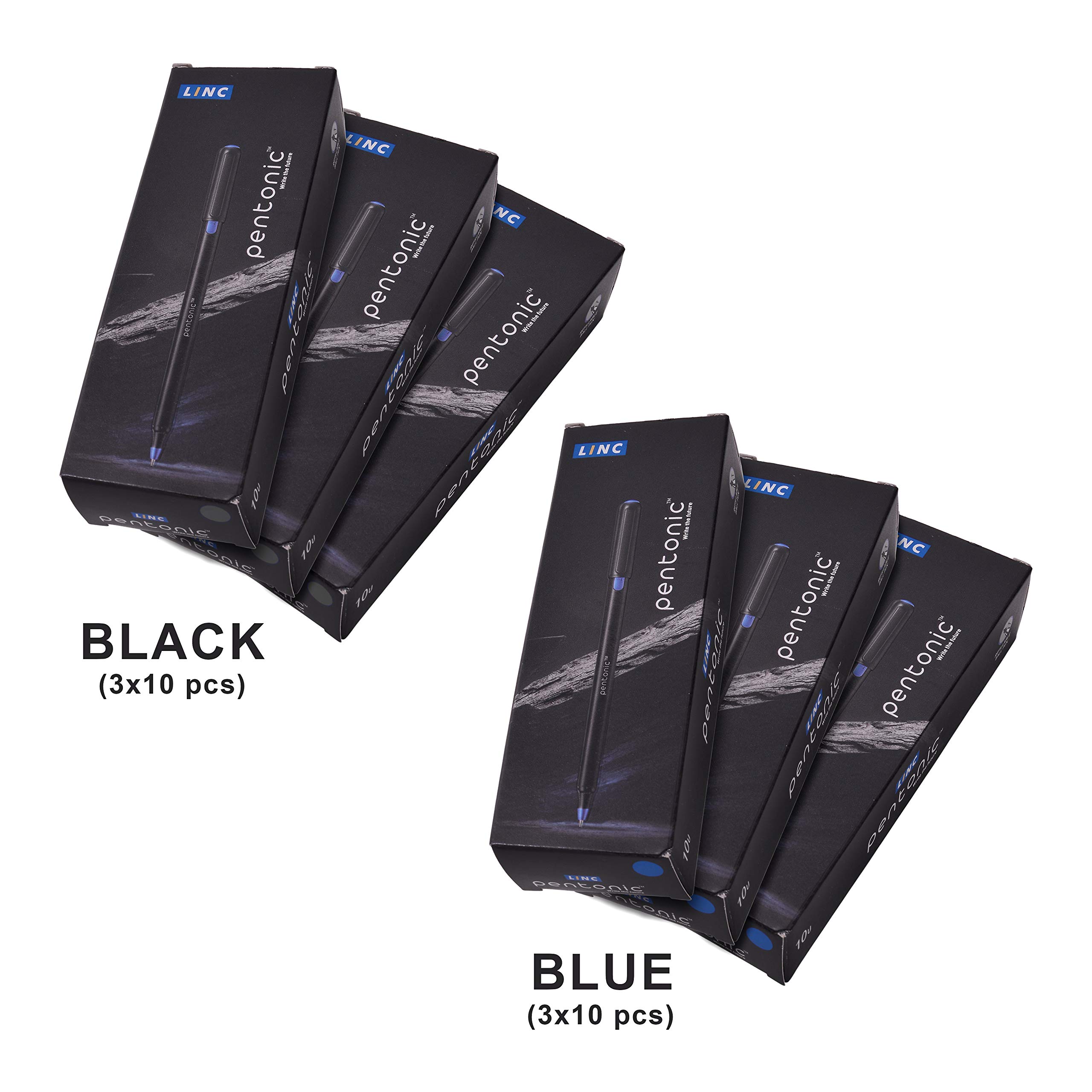 Pentonic 0.7 mm Ball Pen Blister Pack Combo | Black Body | Black & Blue Ink | Set of 10 Pens x 6 Packs