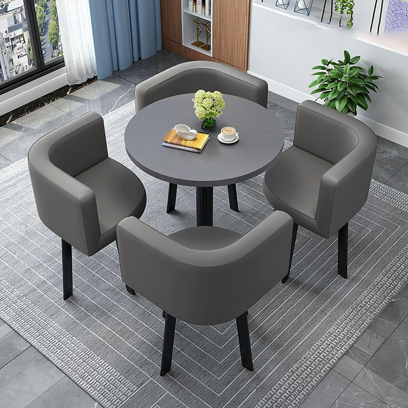 AYCDL Round Dining Table Set for 4 with Chairs - for Coffee Shops Milk Tea Shops or Living Rooms - Stylish Conference Coffee Table,StyleS
