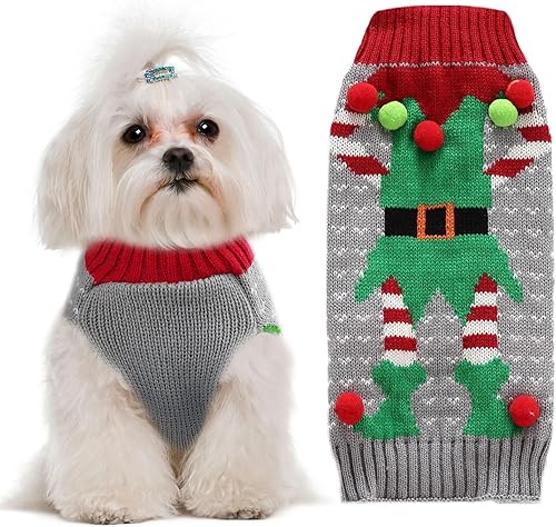 Suéter de Navidad para perro, suave y cálido, para otoño, invierno, cuello alto, ropa de punto para cachorros, linda sudadera de elfo, payaso y
