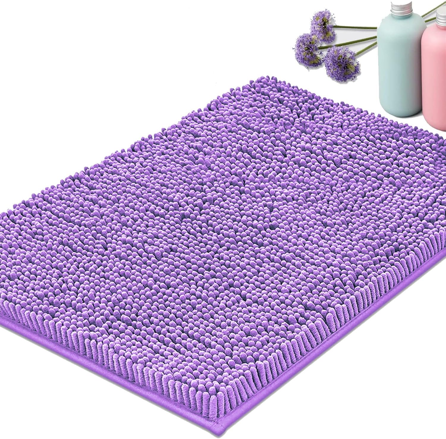 Bathroom Rugs Mat 70x24 Long Non Slip Chenille Bath Mats Bath Rugs for Bathroom Shower Purple