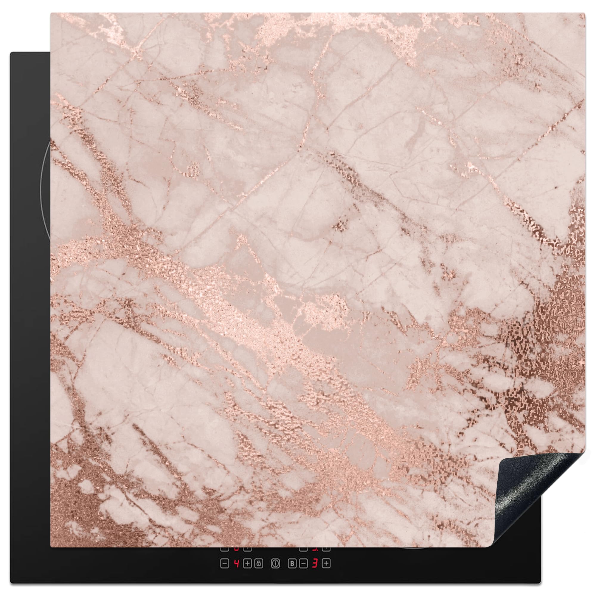 KitchenYeah© Induction Hob Protector Mat 30.7"x30.7" / 78x78 cm Cooker Top Protectors Cover Ceramic Covers Electric Hobs Vinyl Marble - Pink - Luxury - Marble Look - Glitter - Design