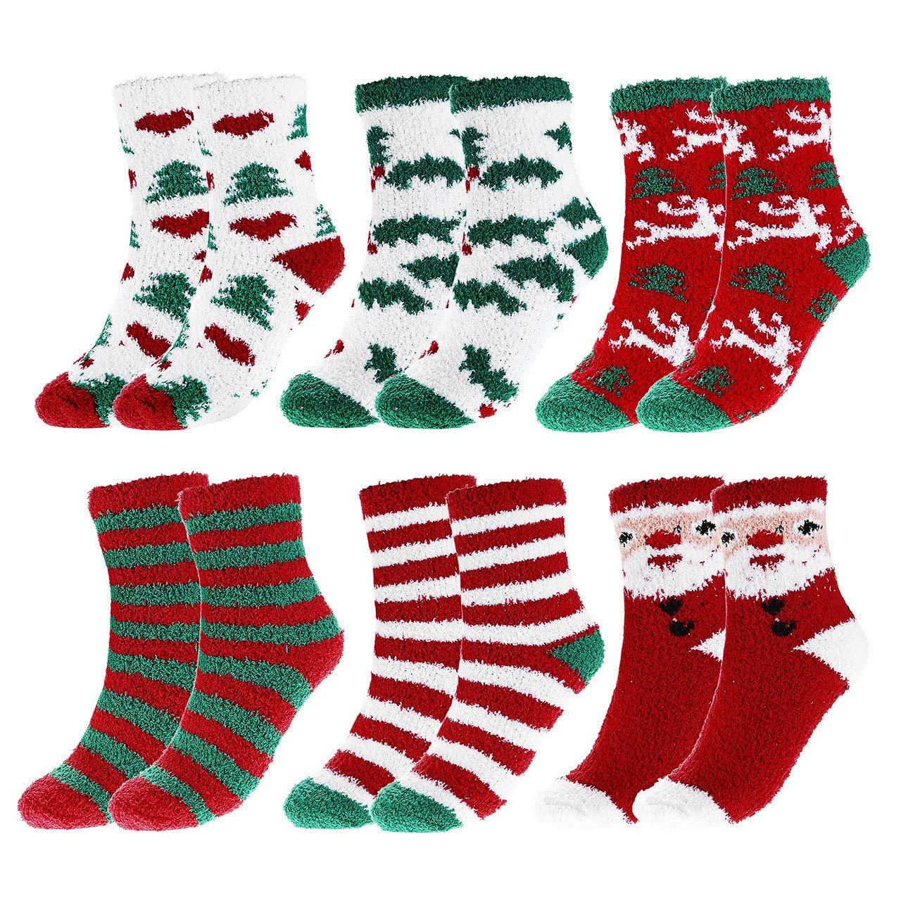 CHIC DIARY Womens Christmas Fuzzy Socks Winter Warm Thick Socks Cozy Slipper Socks 6 Pairs Pack