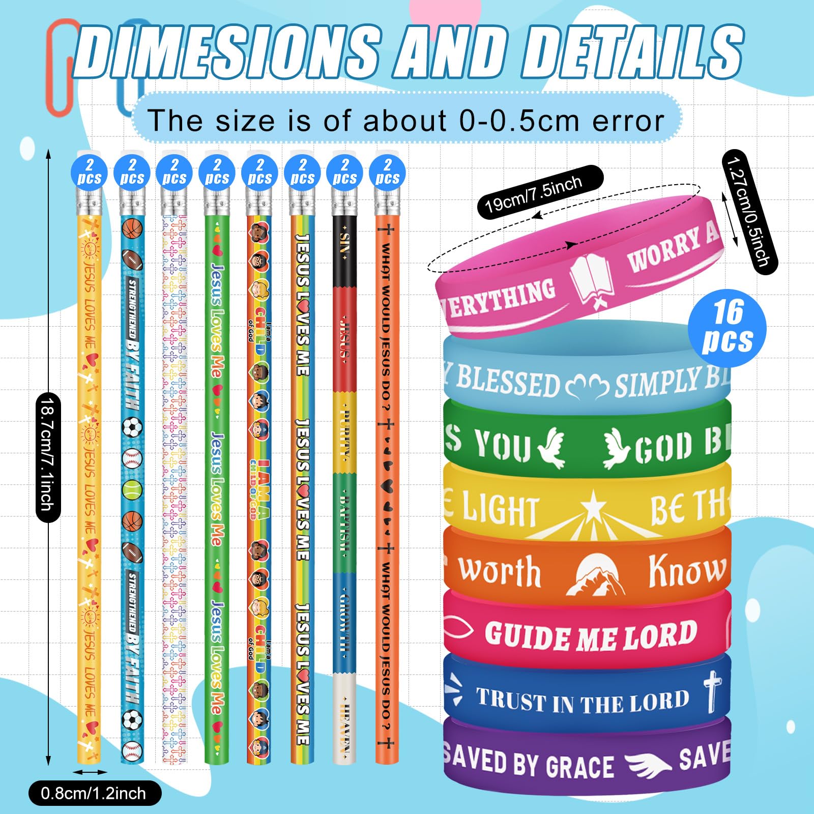 Geyoga 32 Pcs Bible Verses Pencils and Wristbands Set Inspirational Silicone Wristbands Motivational Scripture Christian Pencils Religious Communion Gifts for Sunday School Church Supplies - Image 2