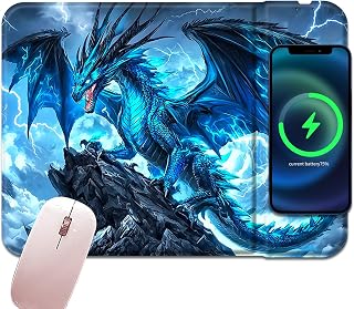Fast Wireless Charging Mouse Pad,11.8" x 8.7" Mouse Pad,Ultra-Smooth Surface,Non-Slip Base,Waterproof Mousepad for Computers/Office/Work/Home,Dragon Blue