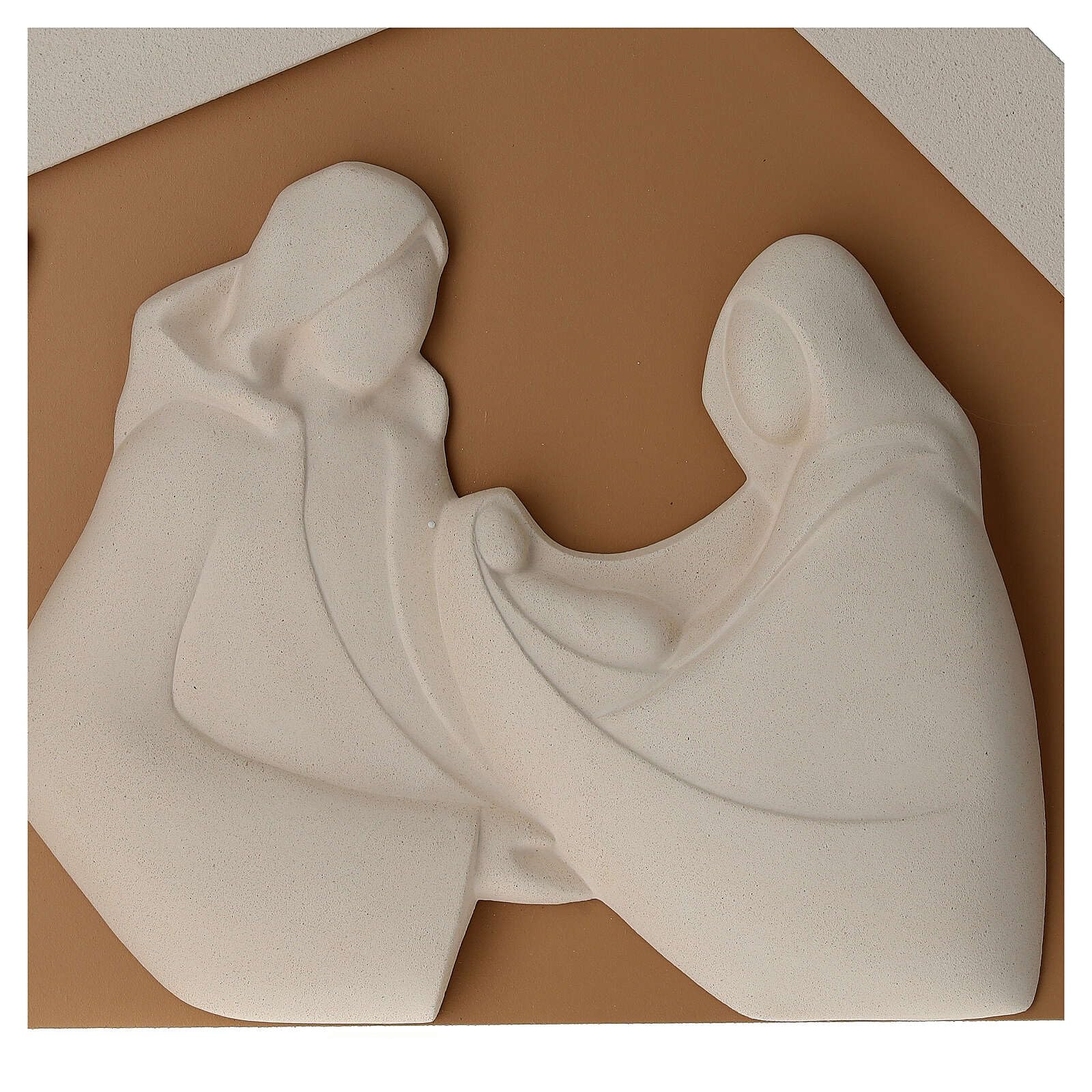 Holyart Nacimiento: Cuadrito Sagrada Familia Armonía cabaña Avellana Arcilla refractaria Cerámica Centro Ave 70x45 cm