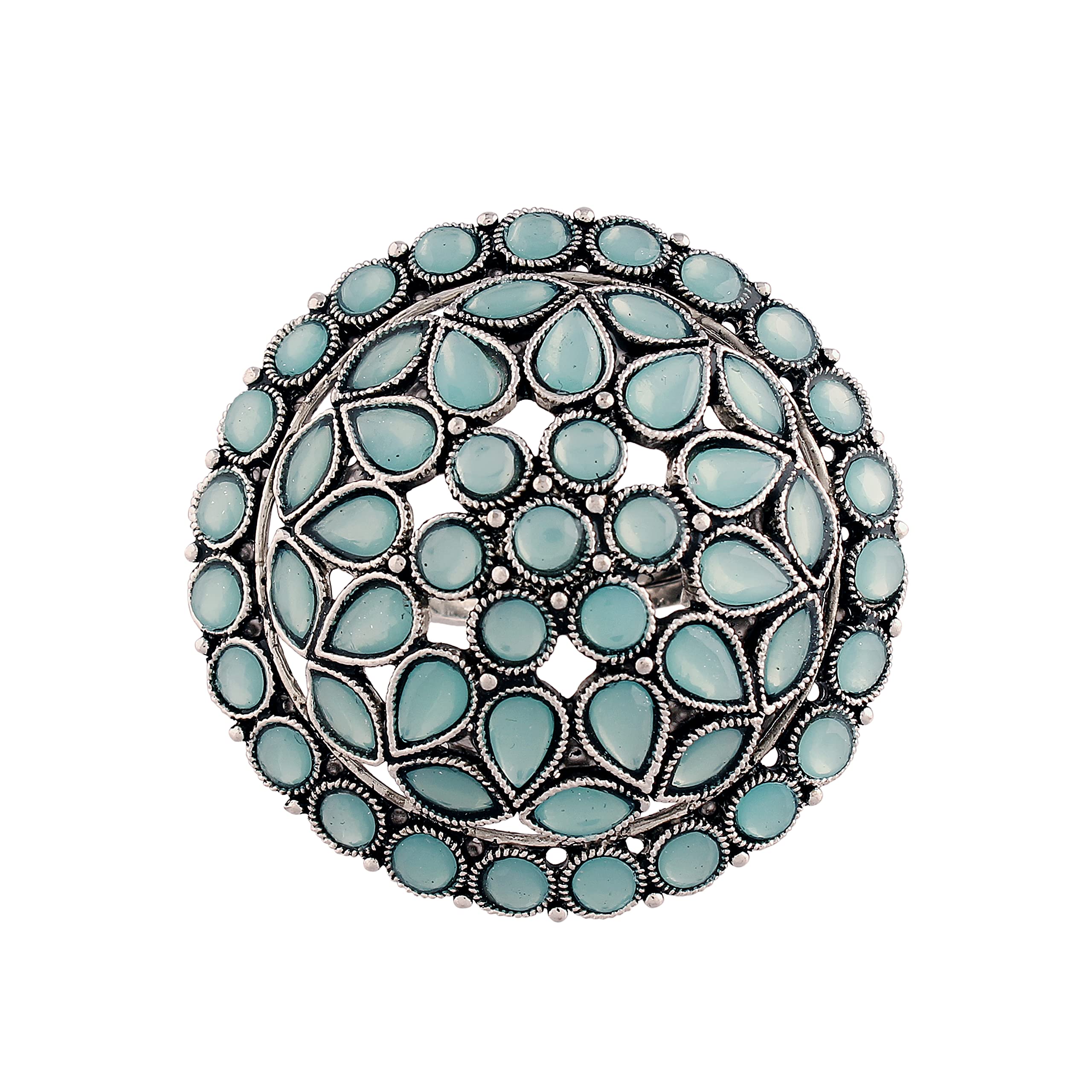 I Jewels Navratri Ethnic Silver Oxidized Turquoise Kundan Work Designer Adjustable Finger Ring for Women (FL208Sb) (B09TL1MQQZ) Amazon Price History, Amazon Price Tracker