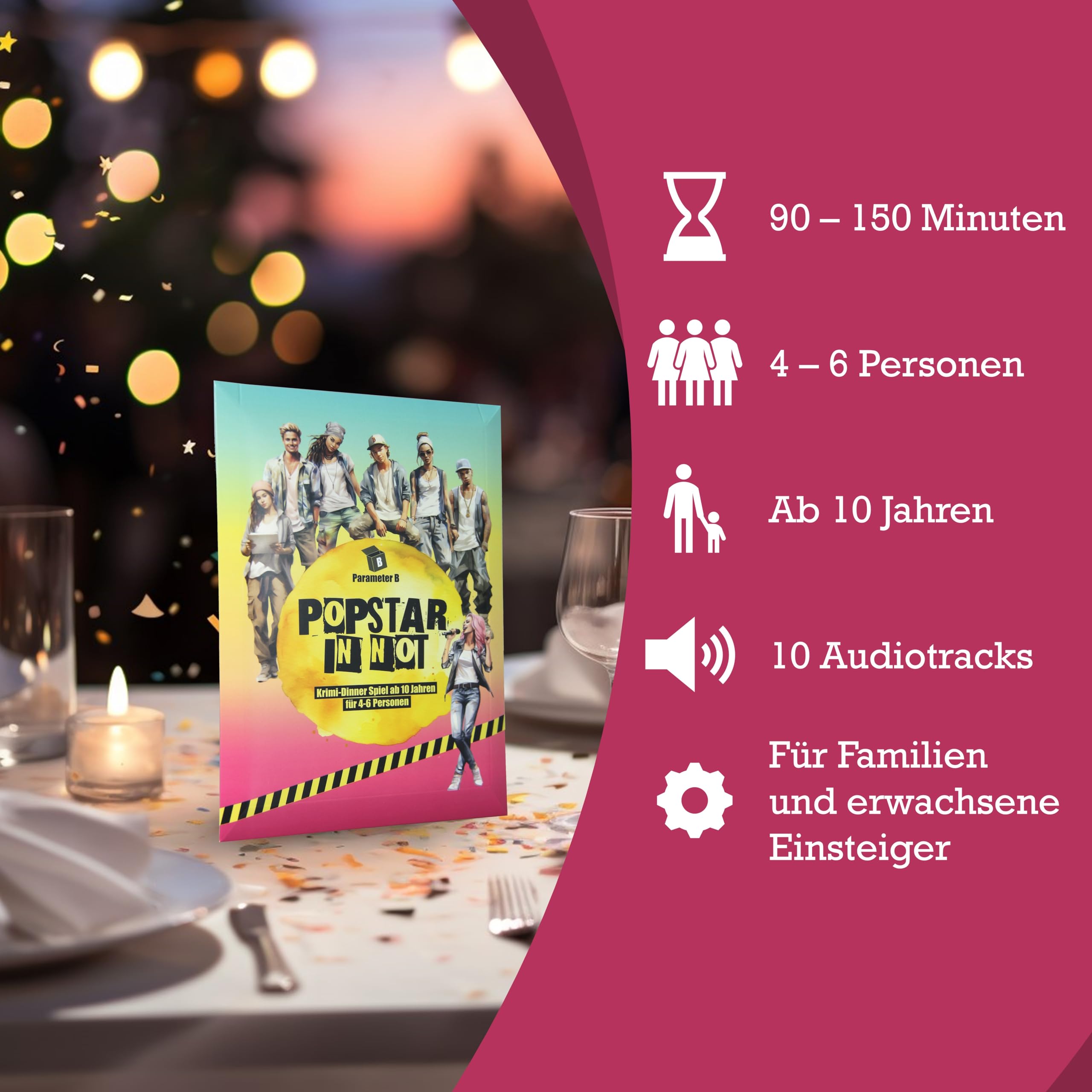Popstar in Not - Krimidinner für 4-6 Personen – ab 10 Jahren - Krimidinner für Zuhause für Familien mit Kindern - Krimispiel für Einsteiger - realistische Beweise