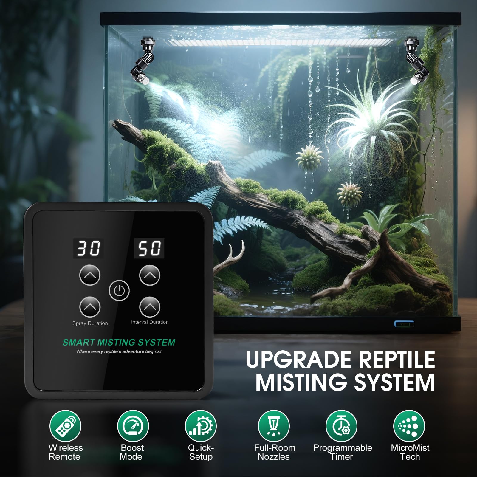 Humidificador de reptiles, sistema de niebla de reptiles