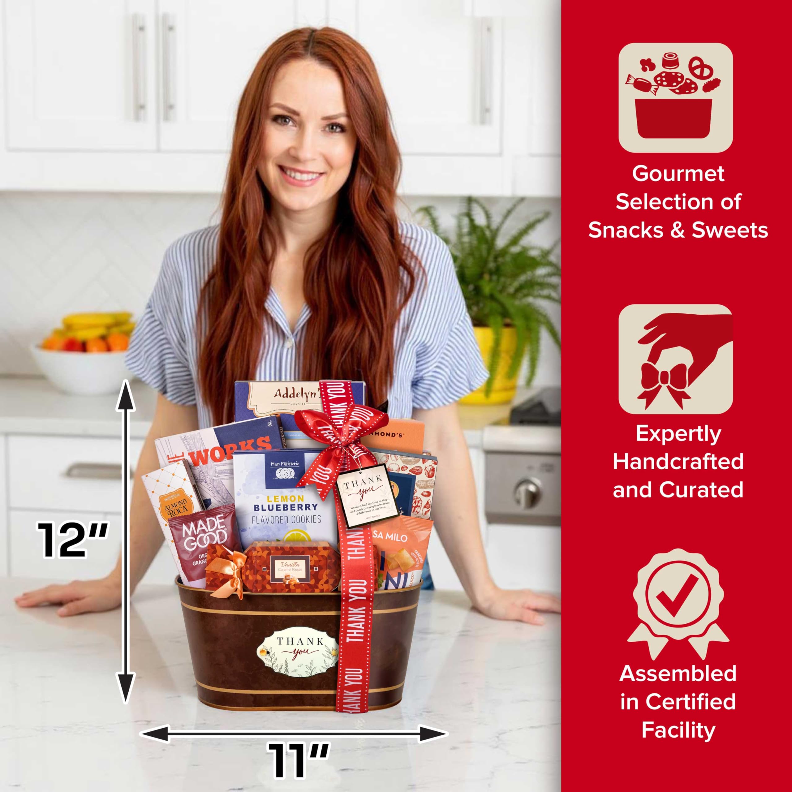Broadway Basketeers Thank You Gift Basket Send Your Appreciation with This Beautiful Display Basket. Enjoy the Large Assortment of Sweets and Savory Treats, Perfect for Mom Dad Friends