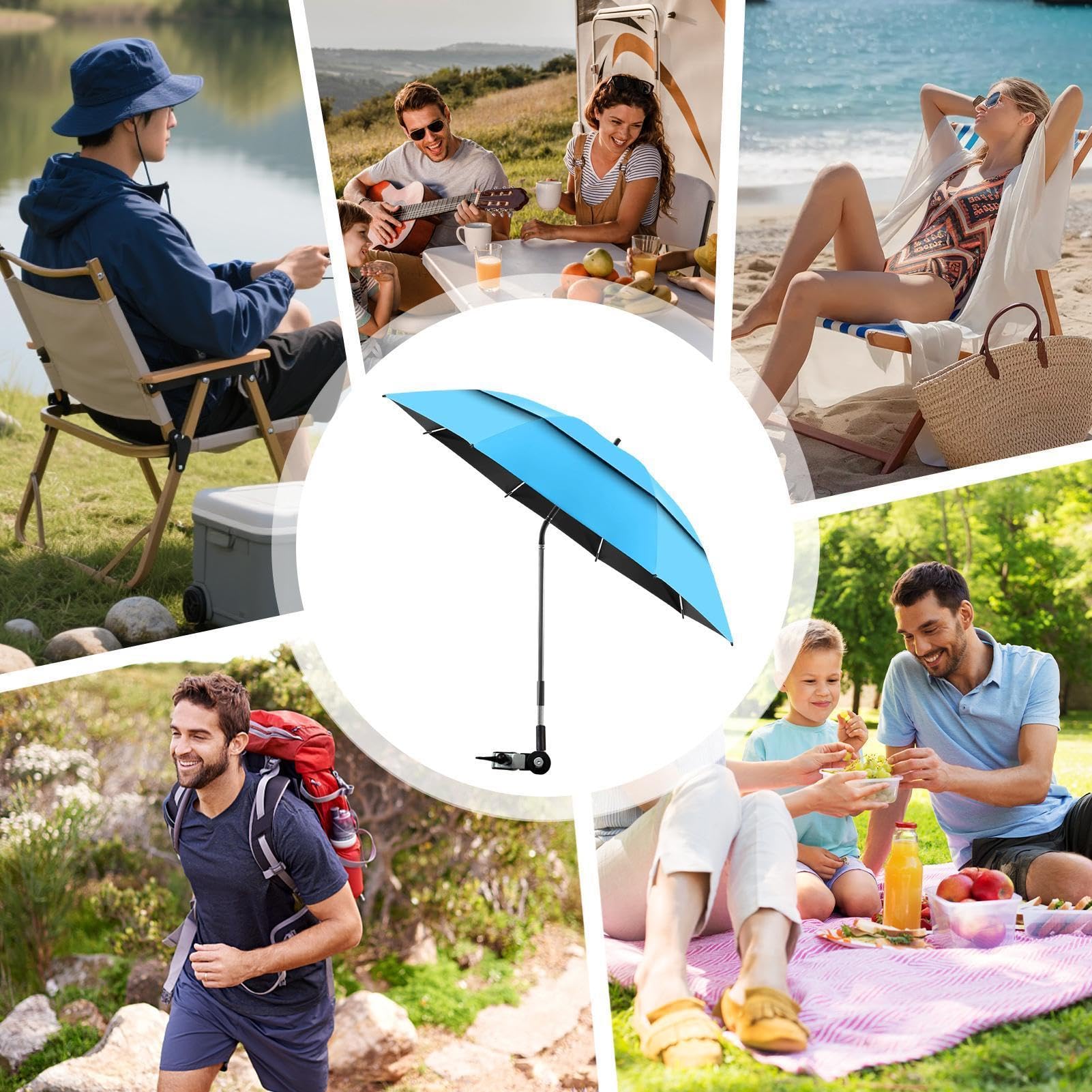 Generisch - Silla – Sombrilla UPF 50+ protección UV, doble techo | Tumbona de playa para tomar el sol, viajes, vacaciones en la playa, camping, picnic, patio, silla de ruedas, carrito de golf