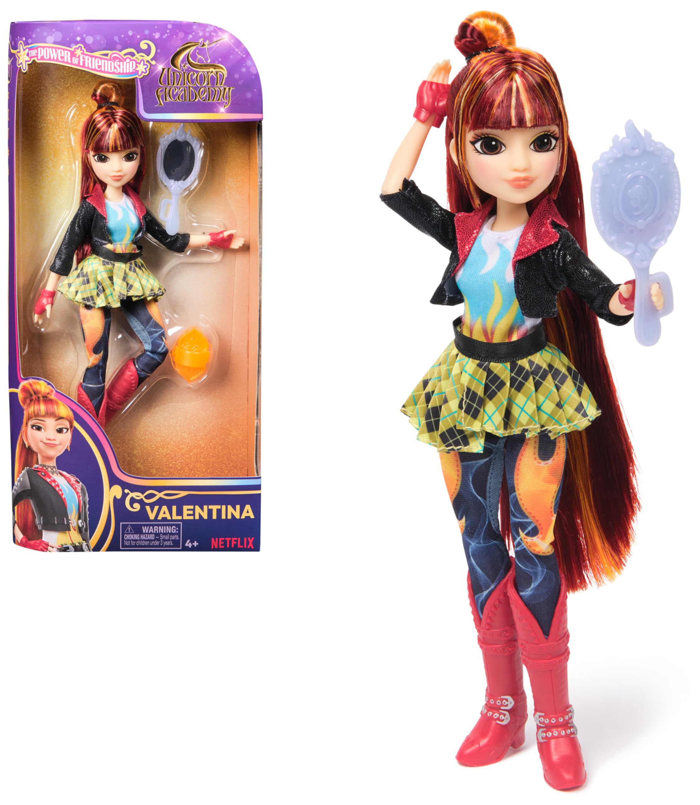 Unicorn Academy, Power of Friendship Valentina with Hand Mirror and 5 Fashion Accessories, 24cm, Dolls and Unicorn Toys for Girls Aged 4 and up