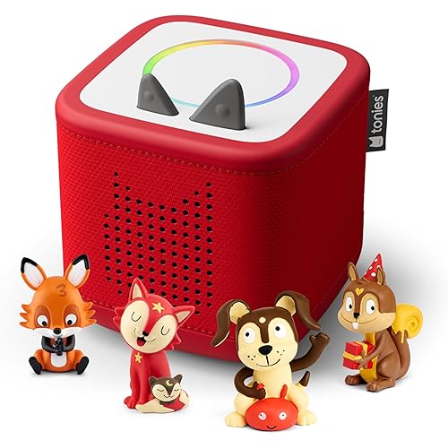 Toniebox 2 Audio Player Favorite Songs Bundle for Kids 1+ with Playtime Puppy, Bedtime Songs, Counting Songs, and Celebration Songs - Sunset Red
