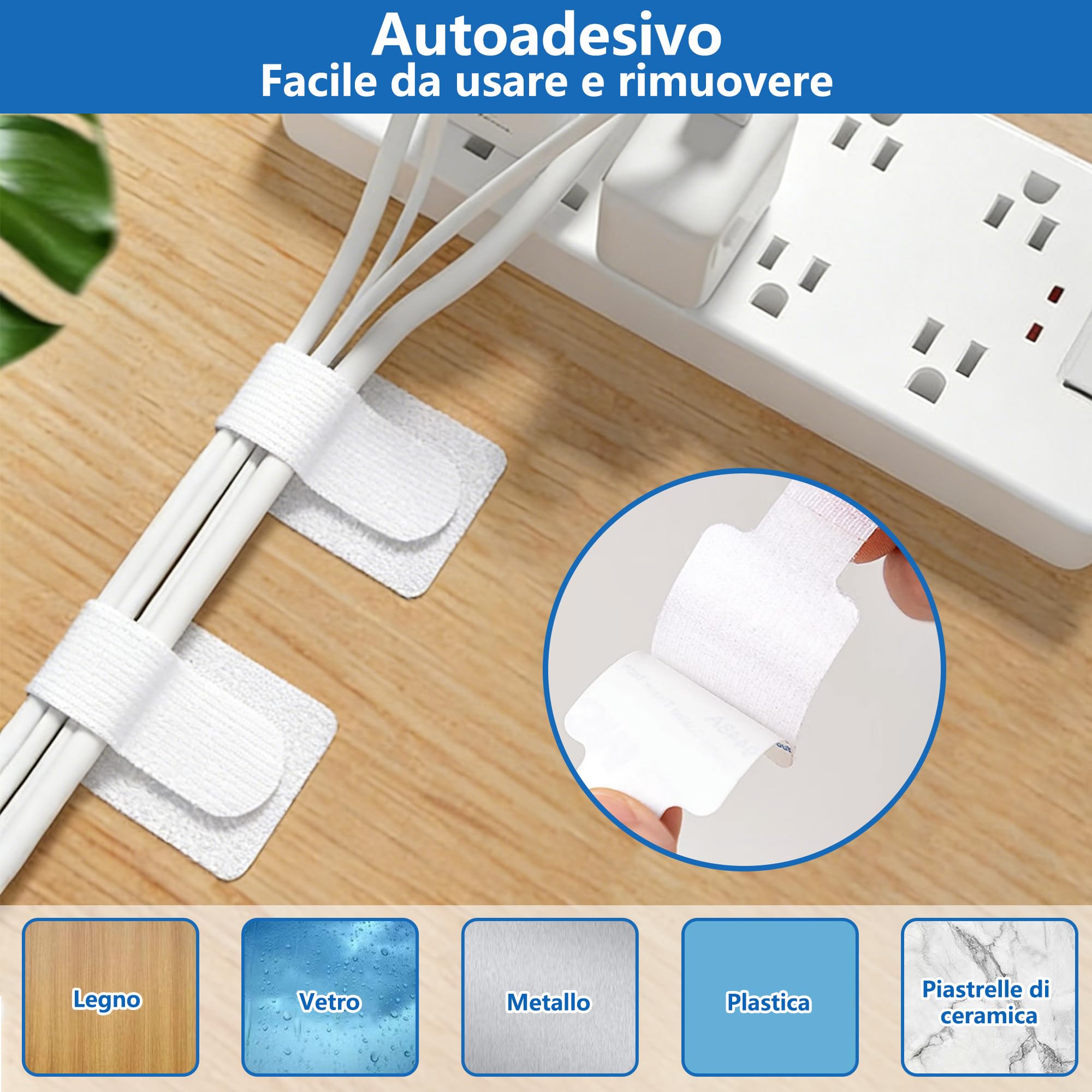 50 Organizer Per Cavi Autoadesivi In Nylon - Fermacavi Riutilizzabili Con Velcro - Gestione Cavi Per Scrivania, PC, USB, Casa E Ufficio