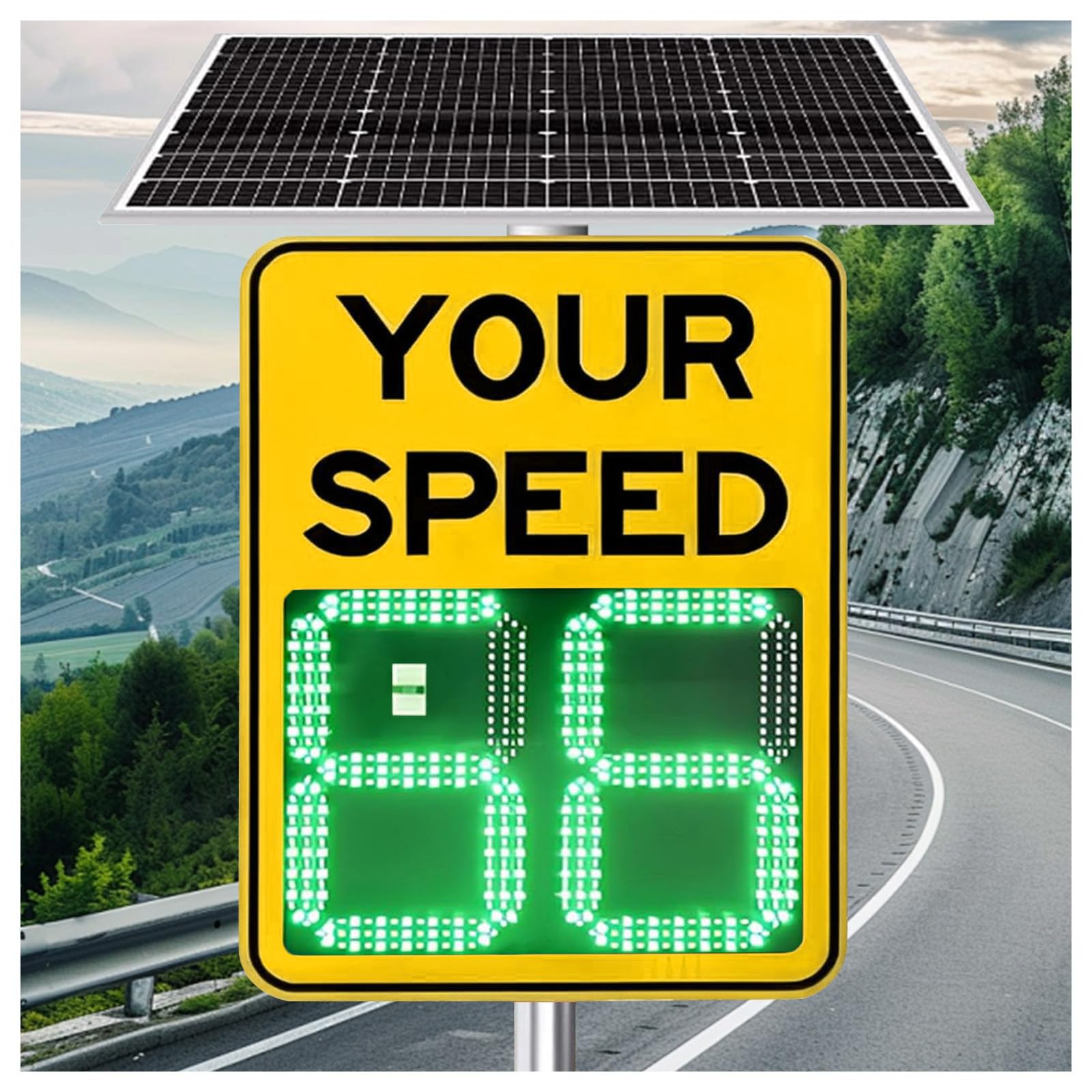 Señal de retroalimentación de velocidad de radar con energía solar, señal de advertencia de tráfico LED con monitor de límite de velocidad ajustable para carreteras, control remoto incluido