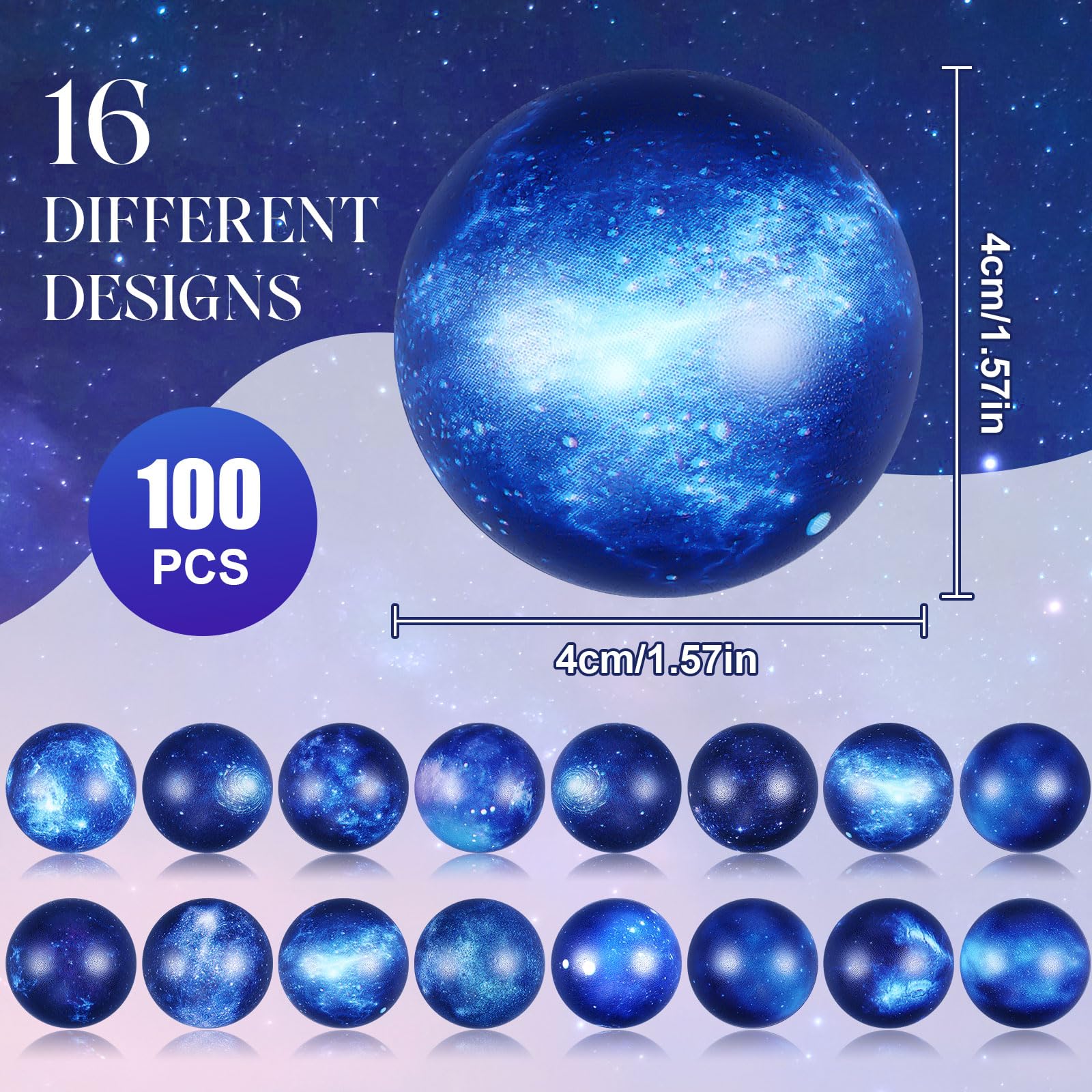Libima 100 Pcs Galaxy Stress Ball Outer Space Theme Anxiety Fidget Sensory Balls Bulk 1.57 Inch Squeeze Foam Stress Balls Stress Relief Anxiety Toys for Adult Boys Girls Finger Exercise Party Favors