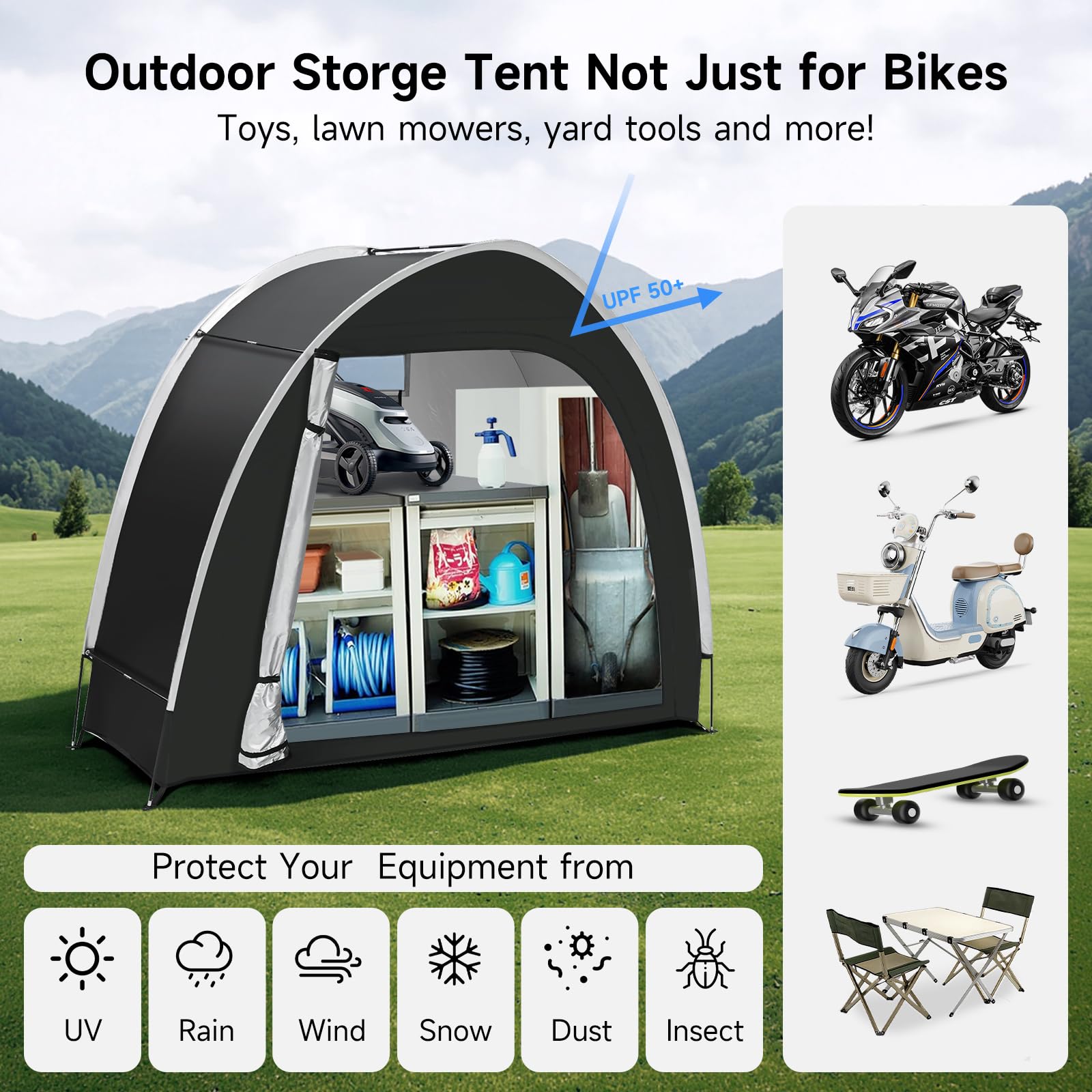 Tenda per bicicletta da esterni, portatile, con tessuto Oxford 210D PU5000, impermeabile, per 2-3 biciclette, riparo per moto, attrezzi da giardino, giocattoli