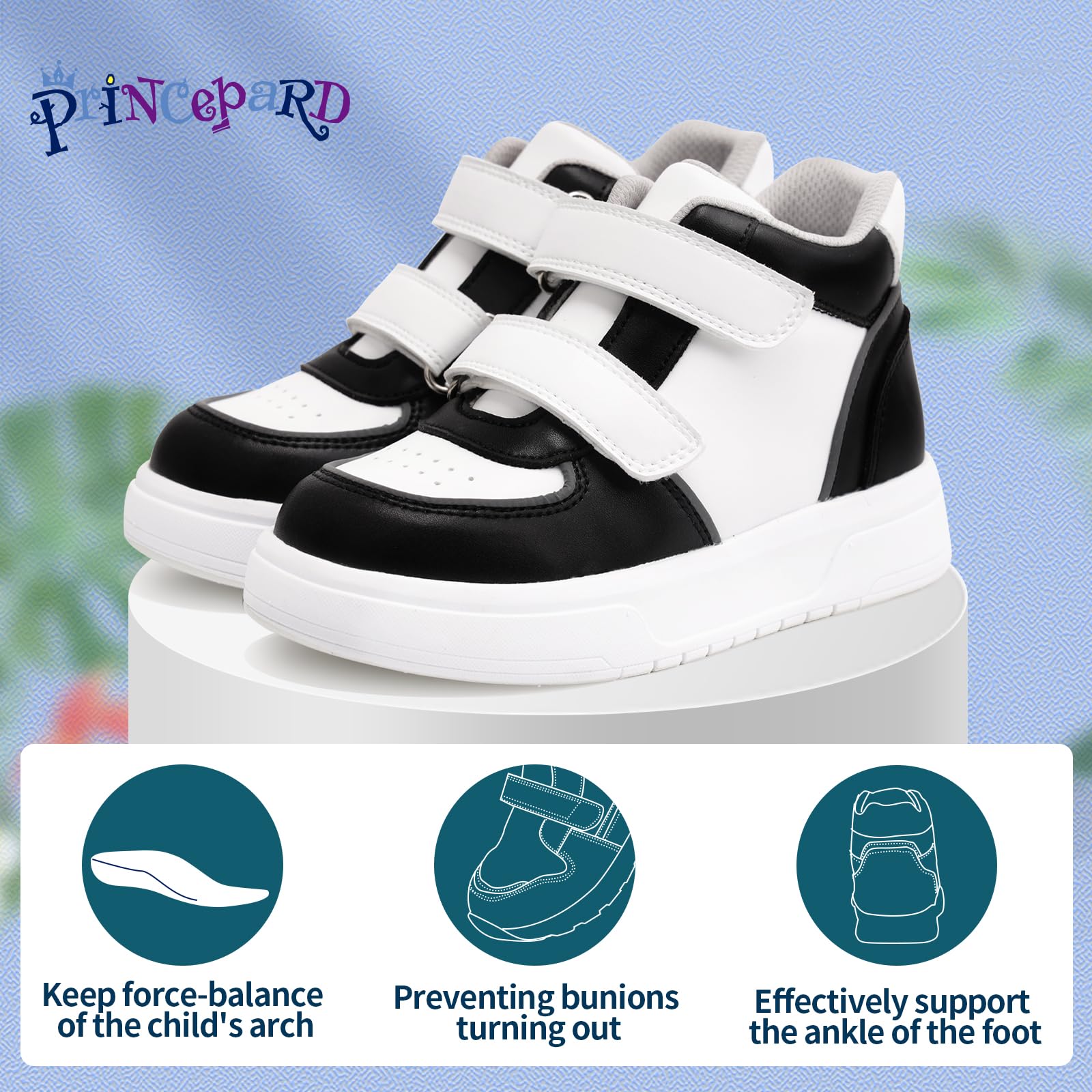 princepard Zapatos ortopédicos para niños y niños pequeños, tenis de suela gruesa de moda con soporte de tobillo y arco