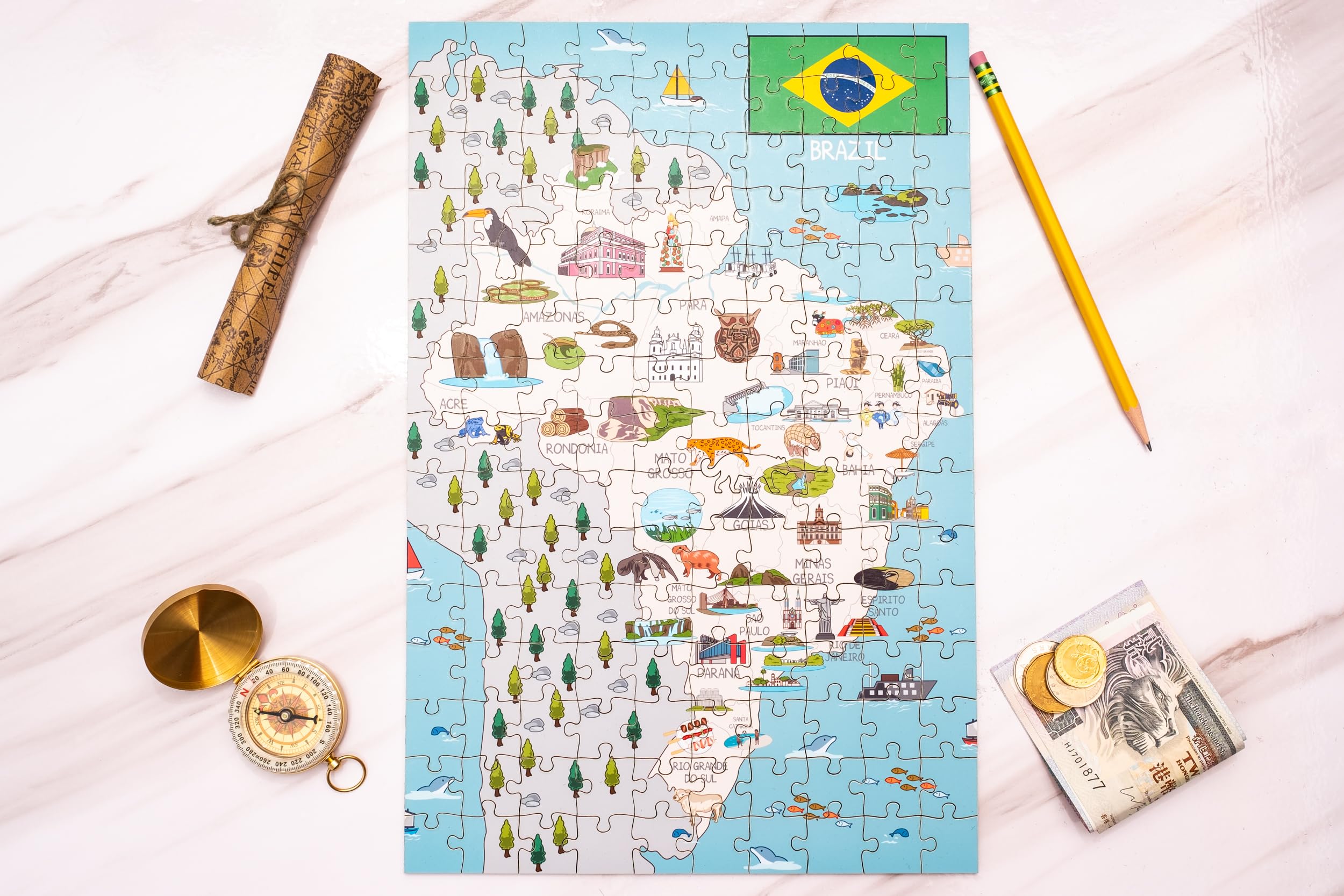 Amazon.com: Terra Puzzles Brazil Map Wooden Jigsaw Puzzle 152