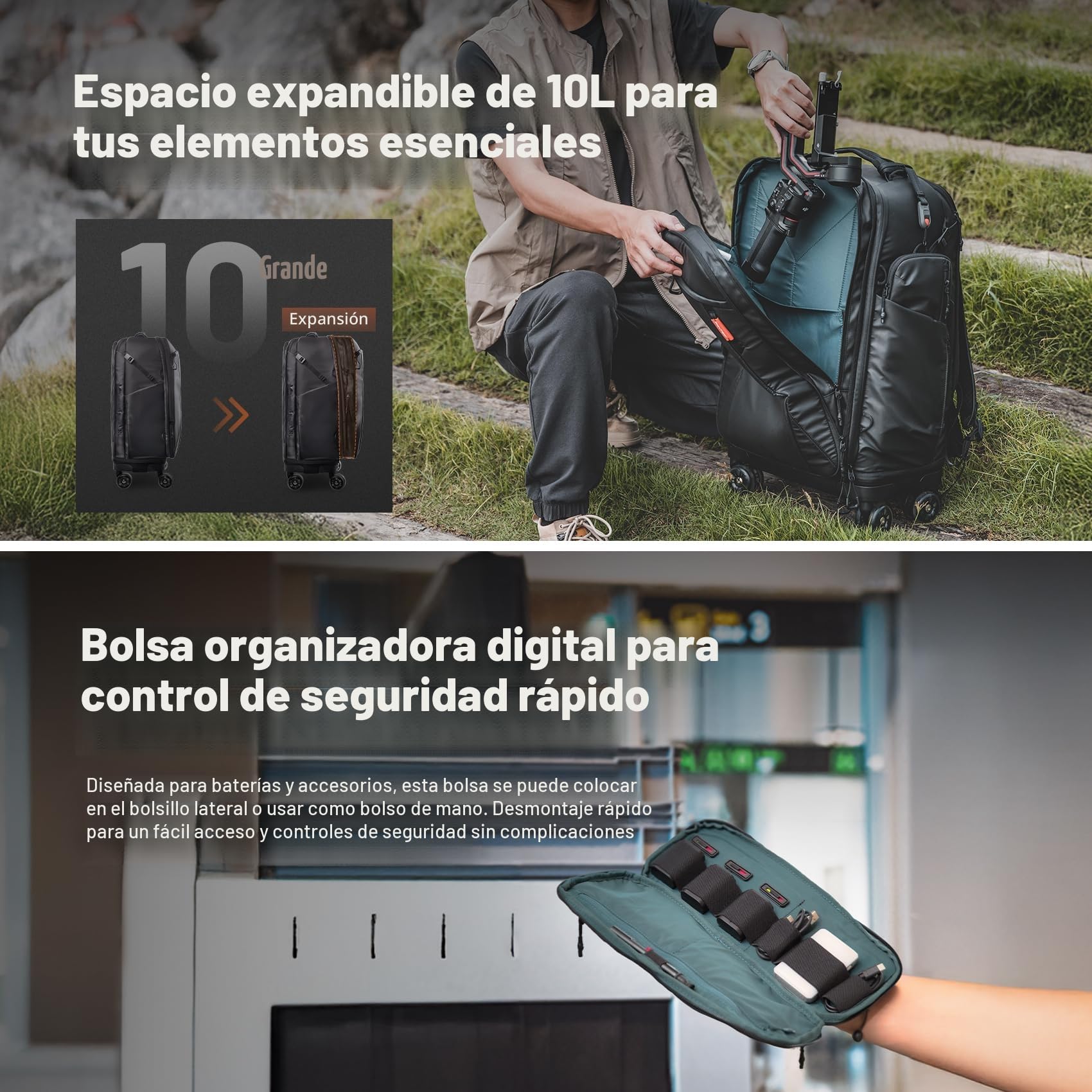 PGYTECH Mochila con Ruedas 2 en 1 Cámara DSLR/SLR/Trípode sin Espejo de Viaje, Equipaje con Ruedas Funda y Antilluvia, Compatible con Portátiles de 17 Pulgadas Canon, Nikon, Sony