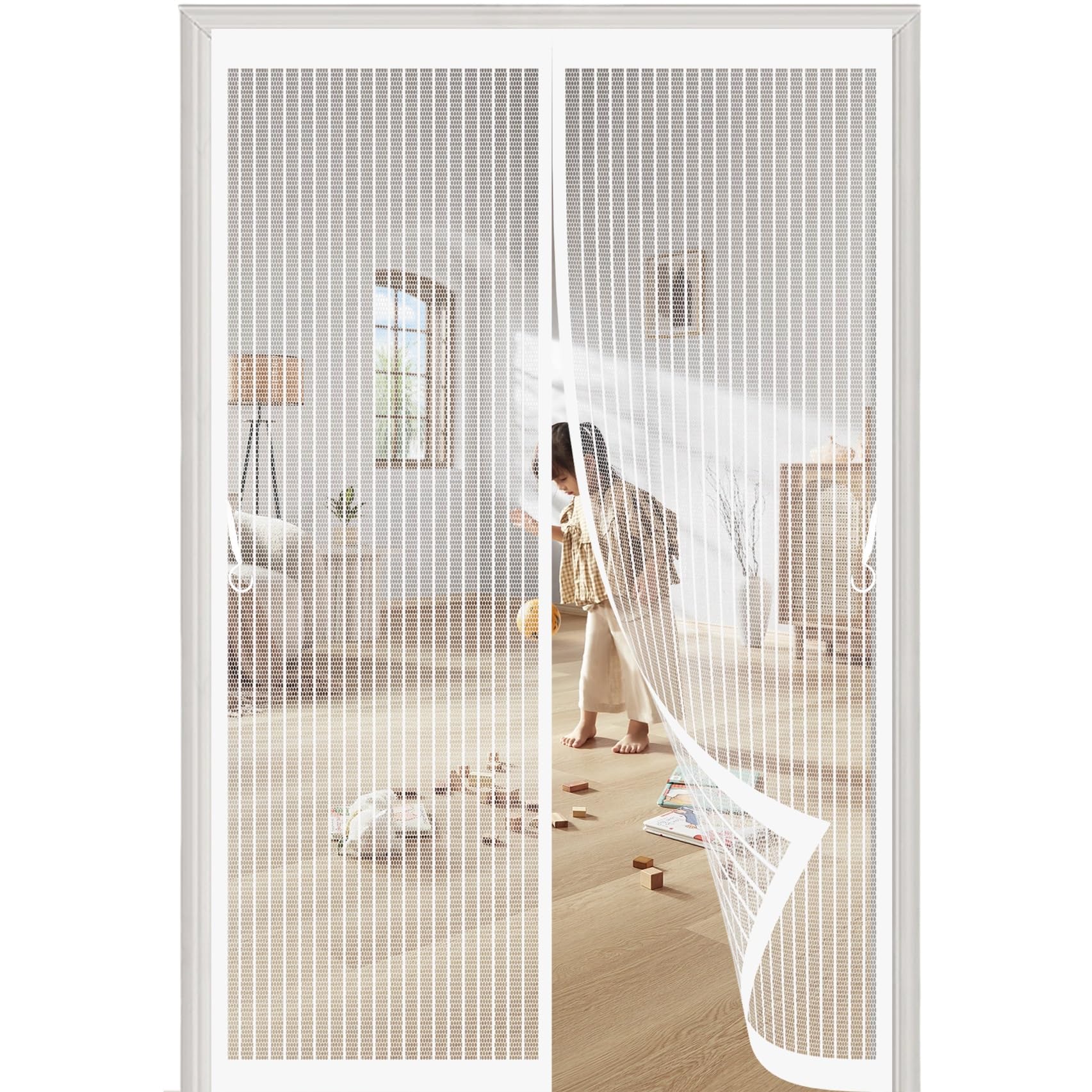 Chbin White Magnetic Fly Screen Door 84 X 178 Cm Automatically Closes, Keep Bugs Out, Without Drilling, Easy To Install, Magnetic Door Screen Mesh For Patio/Balcony,