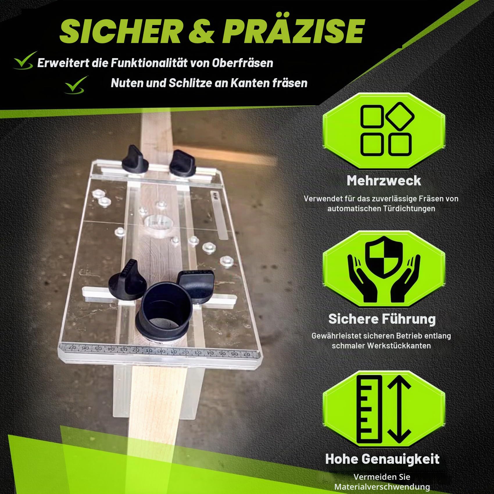 495246 für festool Plexiglas-Schablone, Fräshilfe, passend für Festool von 900, 1000, 1010, 1010 R, OF1400, von 2000, von 2200 Fräsen, Grabschablone, Kantenfräsen