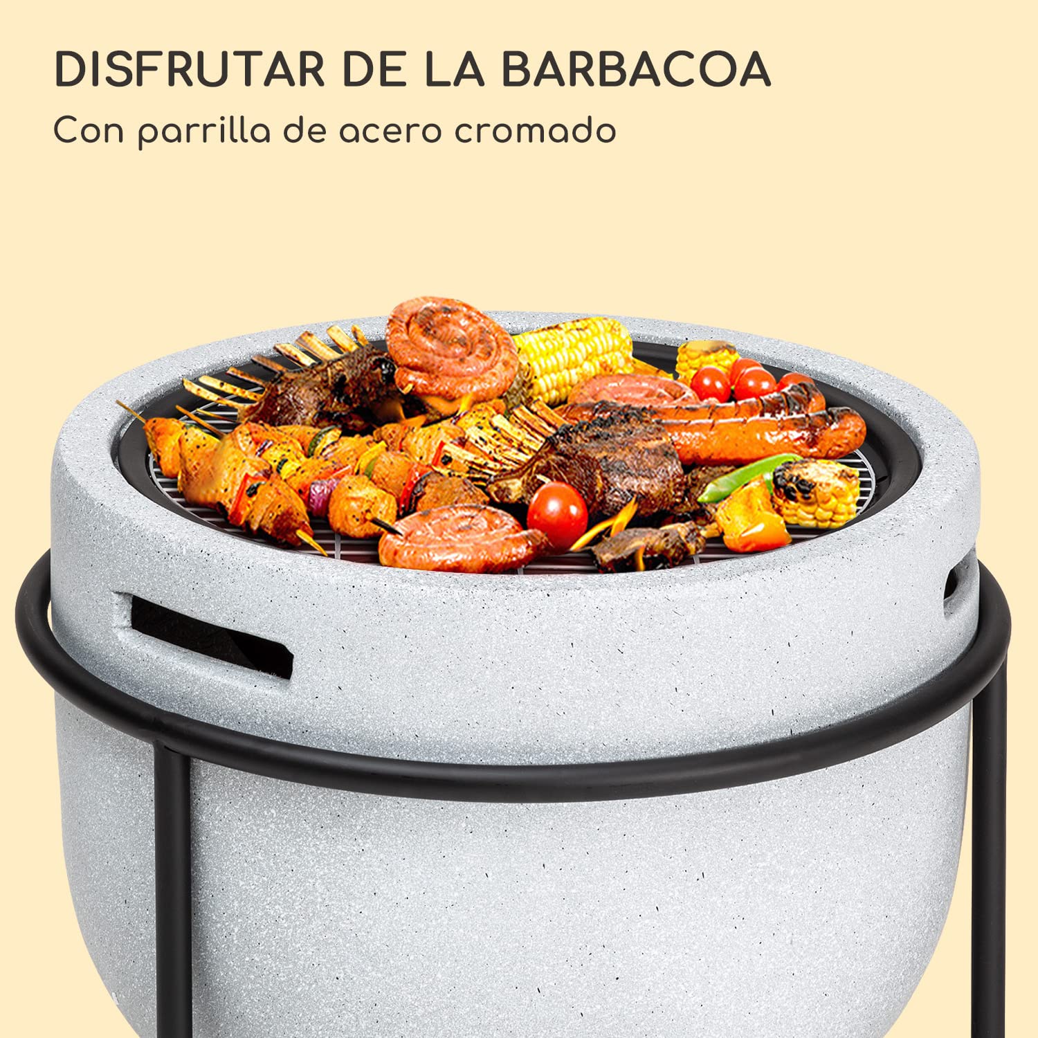 Blumfeldt Brasero Exterior con Parrilla, Barbacoa Portatil, Estufas para Exteriores Jardín con Protector de Chispas y Base de Acero, Estufa Exterior para Jardín, Terraza, Patio y BBQ 52 x 46 x 52 cm