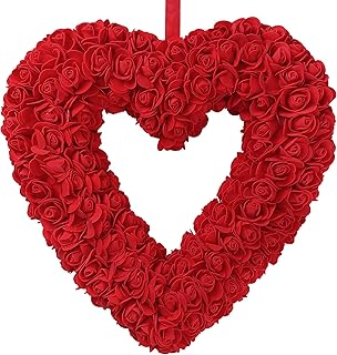 Sggvecsy 13 Inch Valentine's Day Heart Wreath - Artificial Red Roses Foa...