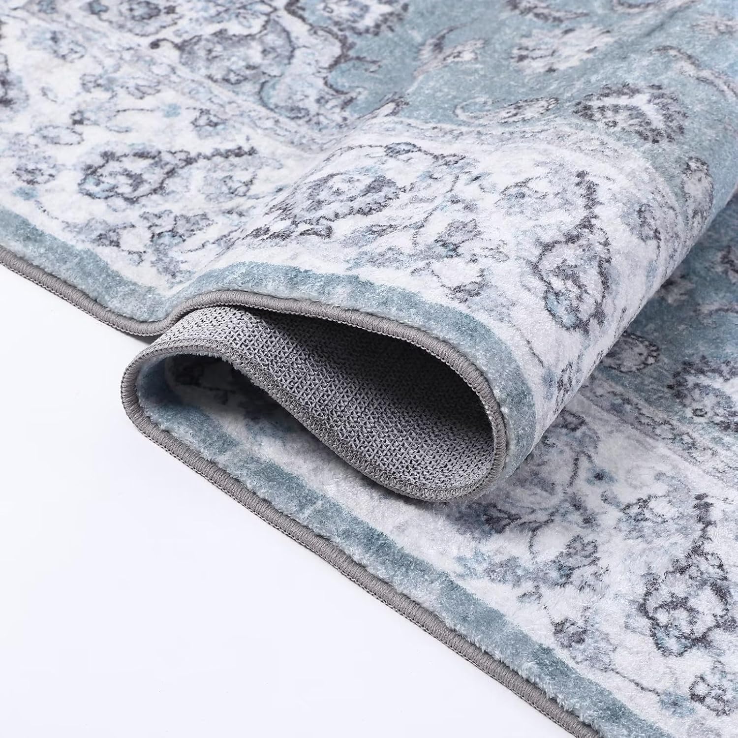 COZYLOOM 5x7 Area Rug Oriental Floral Accent Rug Vintage Tribal Area Rug Machine Washable Floor Carpet for Living Room Retro Medallion Bedroom Throw Rug Low Pile Foldable Dining Room Rug Blue