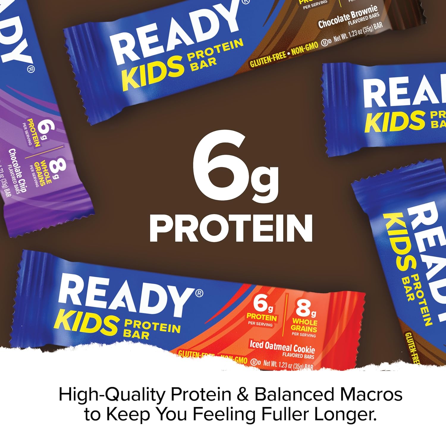 Ready Kids Protein Bars | 6g Protein, 4g Fiber, 8g Whole Grains per Bar | Chocolate Chip, Chocolate Brownie, Iced Oatmeal Cookie Flavors | No Sucralose | Variety Pack, 30 Count