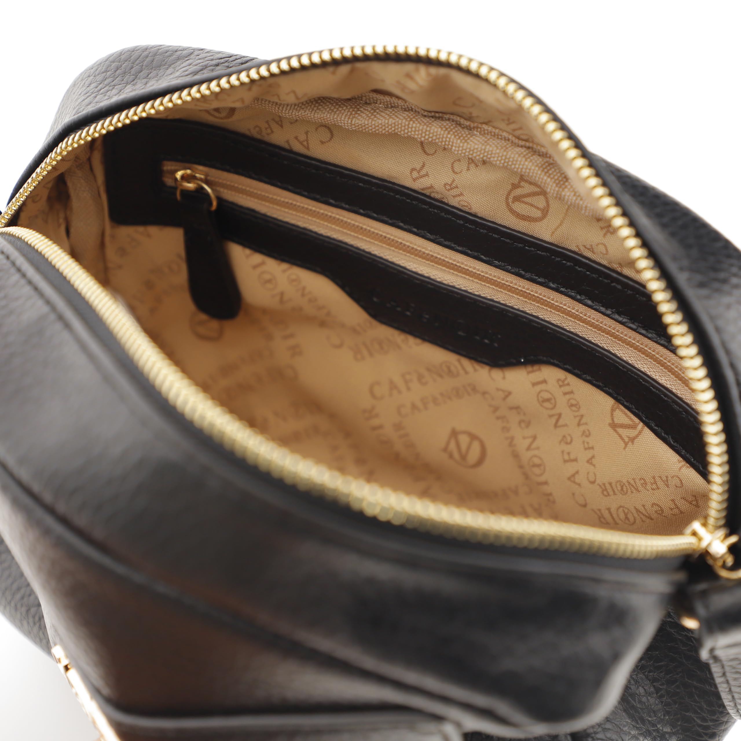 CAFèNOIR - Borsa a Tracolla Donna in Morbida Ecopelle a Grana Grossa, Tracolla Casual con Tasche Multiple e Zip Frontale, Borsello con Tiralampo a Nodo e Taschini Interni, Design Funzionale