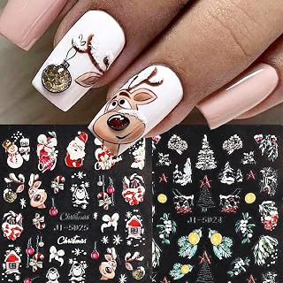 Christmas 5D Embossed Nail Art Stickers 6PCS Self-Adhesive Xmas Decals - Elk, Santa Claus, Bear, Gloves Design for Winter Nail Decoration - Supplies for Women Girls Christmas New Year