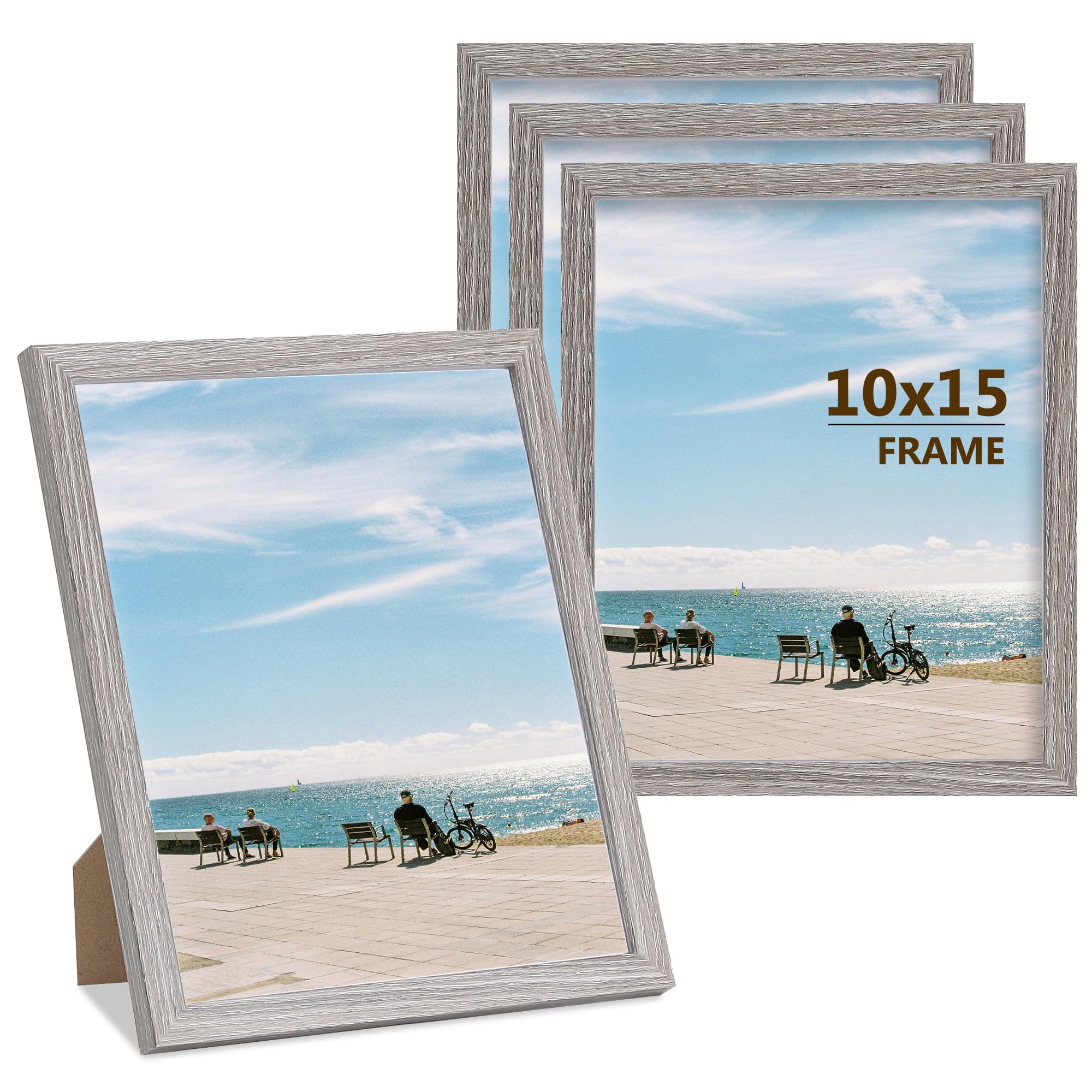 LYYYYX Picture Frame 10 x 15 cm Grey Wooden Frame with Acrylic Glass Frame in Set of 3, Photo Frames for Certificates, Photos, Posters, Puzzles — image 1