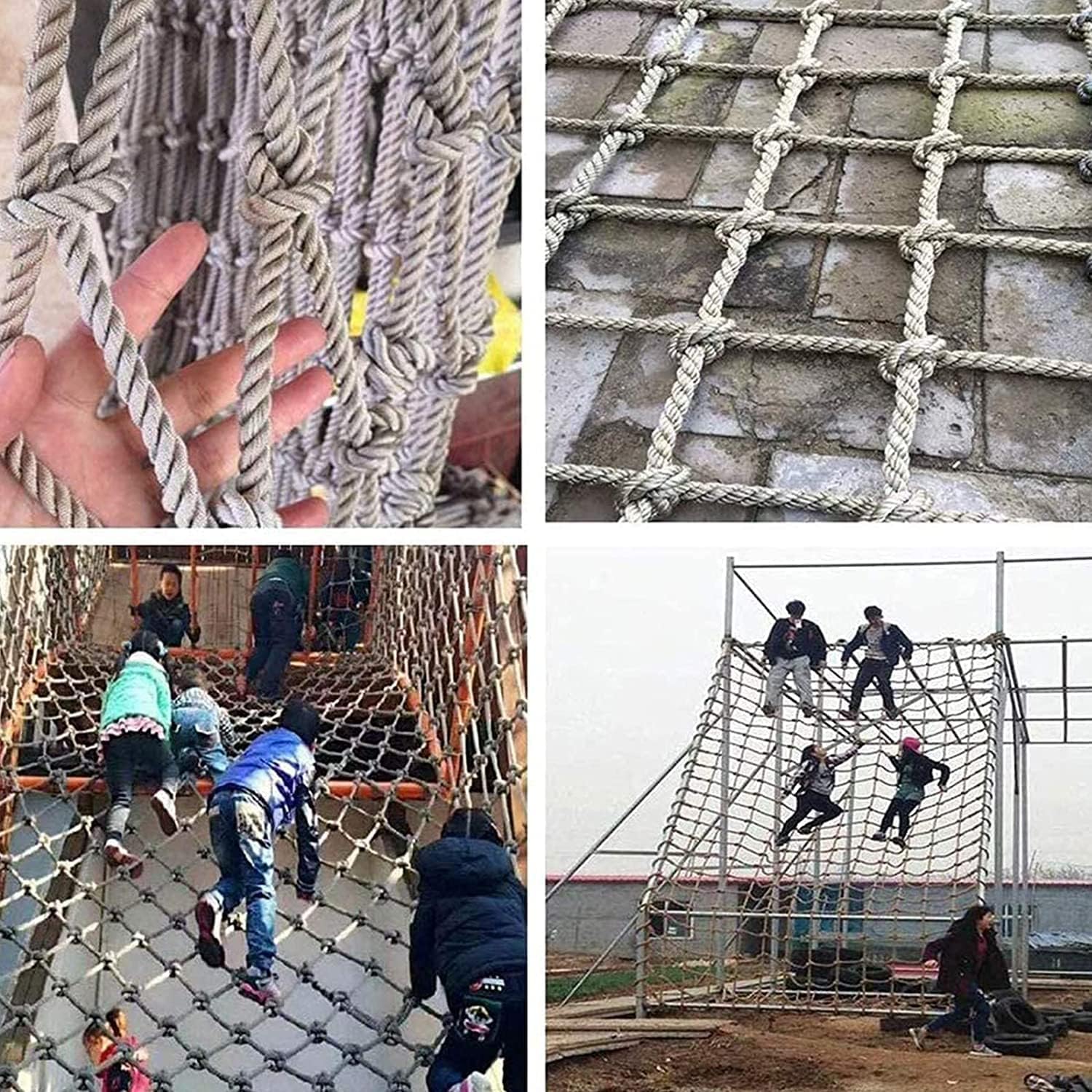 Durable Climbing Net for Kids & Adults - 1.5 x 1.5 m (4.9 x 4.9 ft) Rope Cargo Net for Outdoor Playgrounds, Tree Climbing, Adventure Activities, Strength & Safety